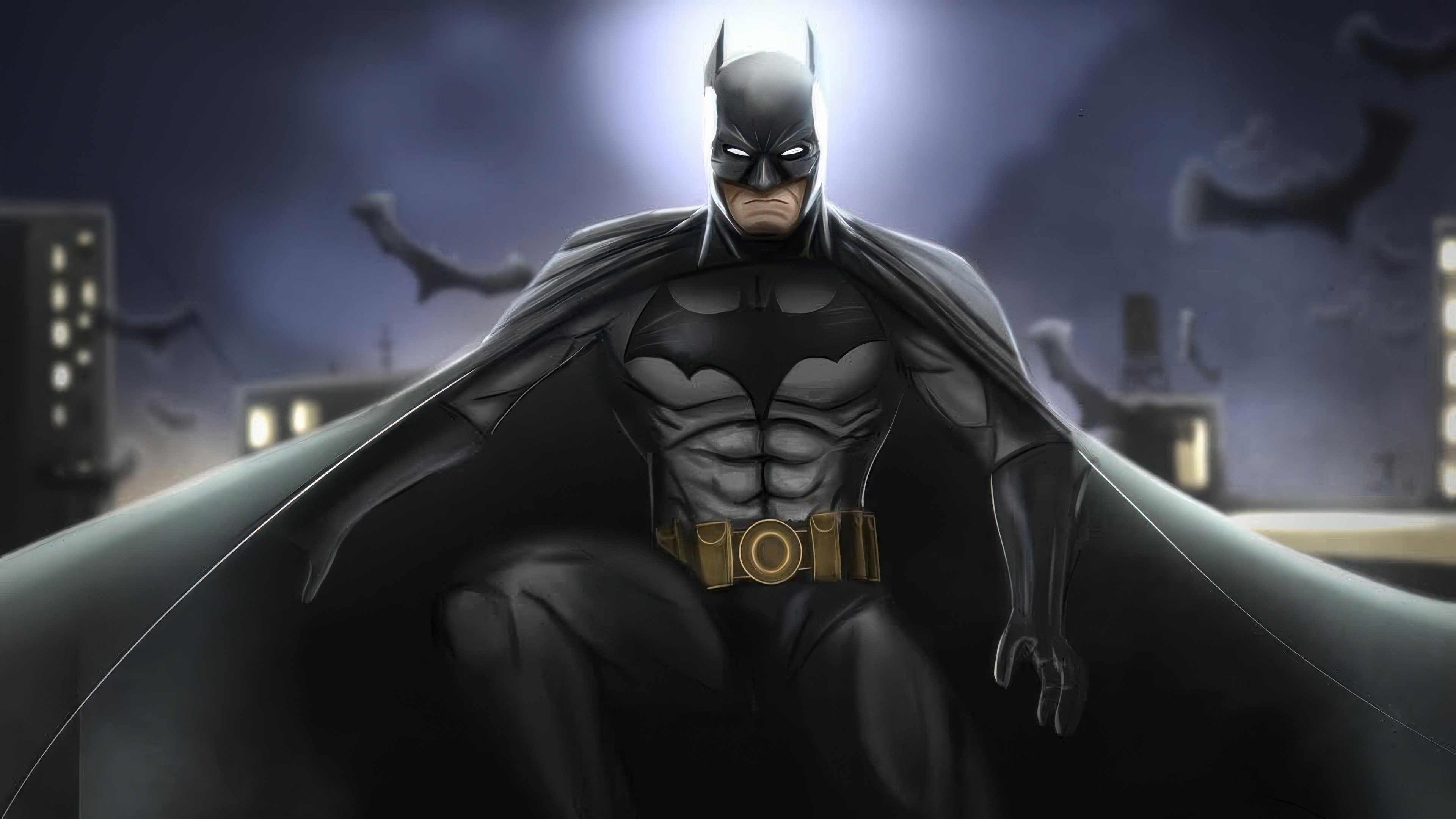 Batman Soars Over Gotham City HD Wallpaper