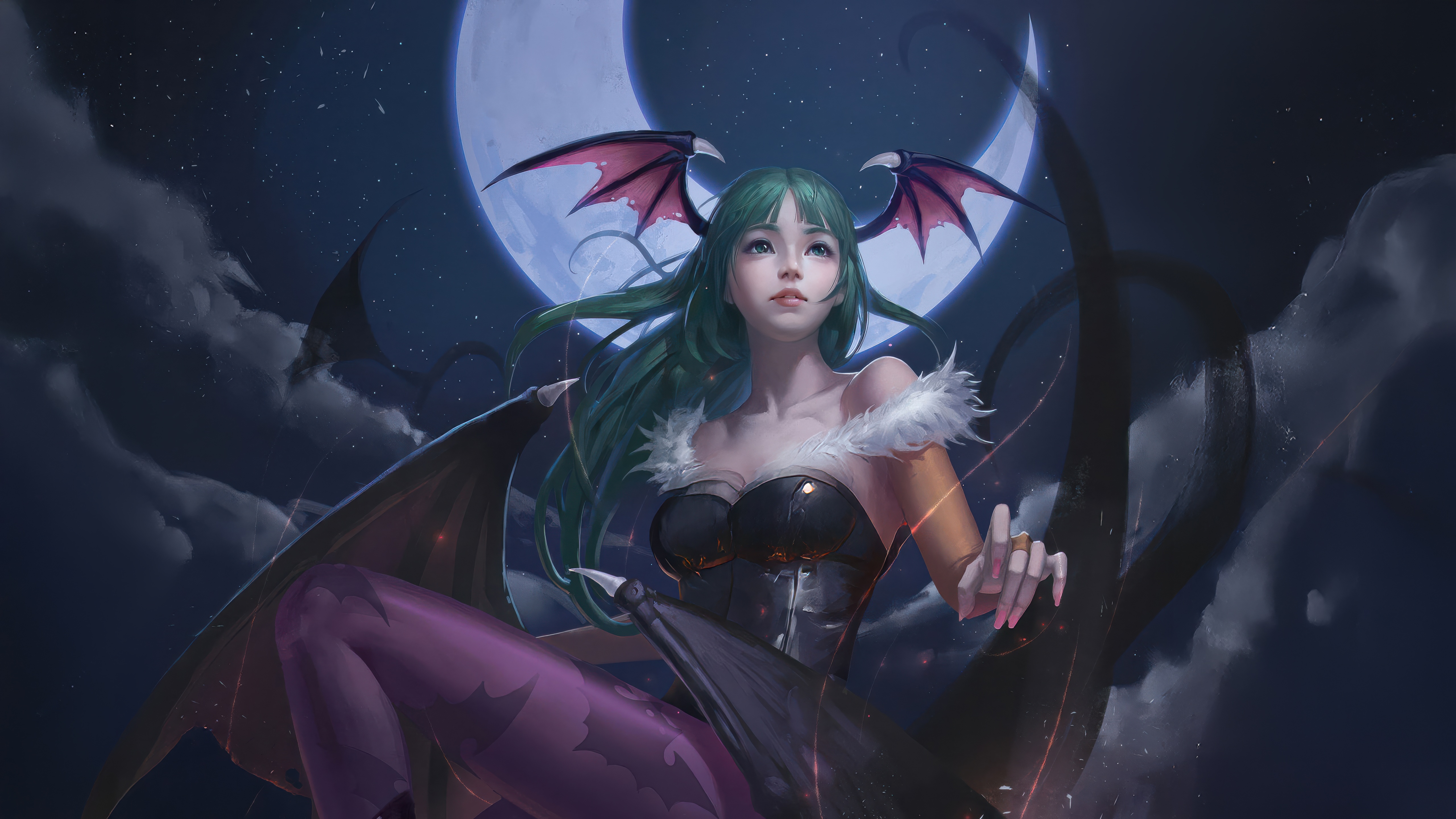 Morrigan Aensland succubus demon girl under the moon HD Wallpaper
