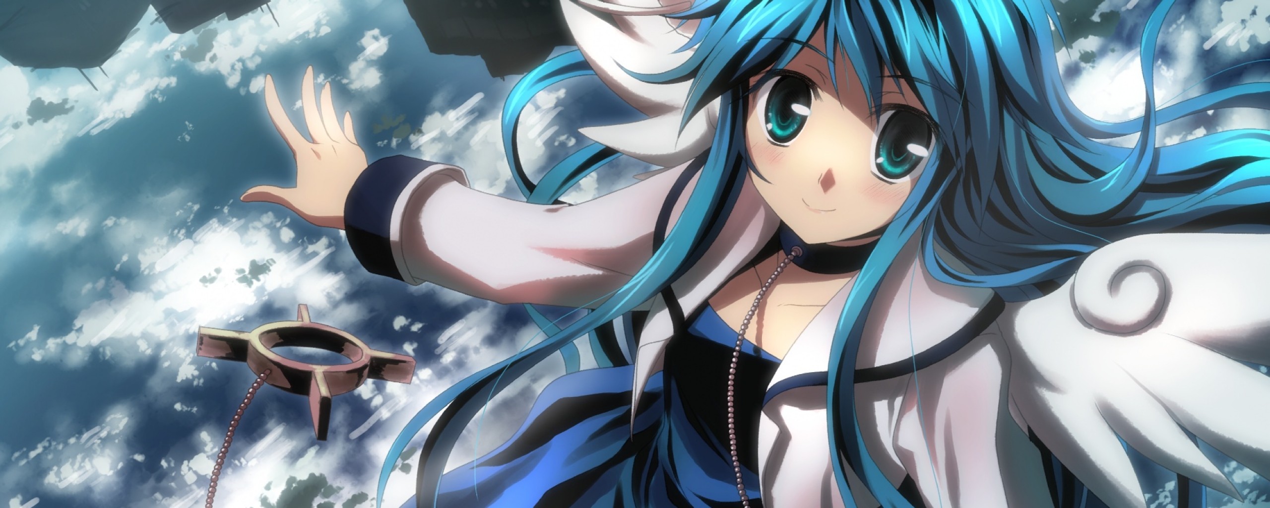 Anime girl with blue hair and wings HD Wallpaper
