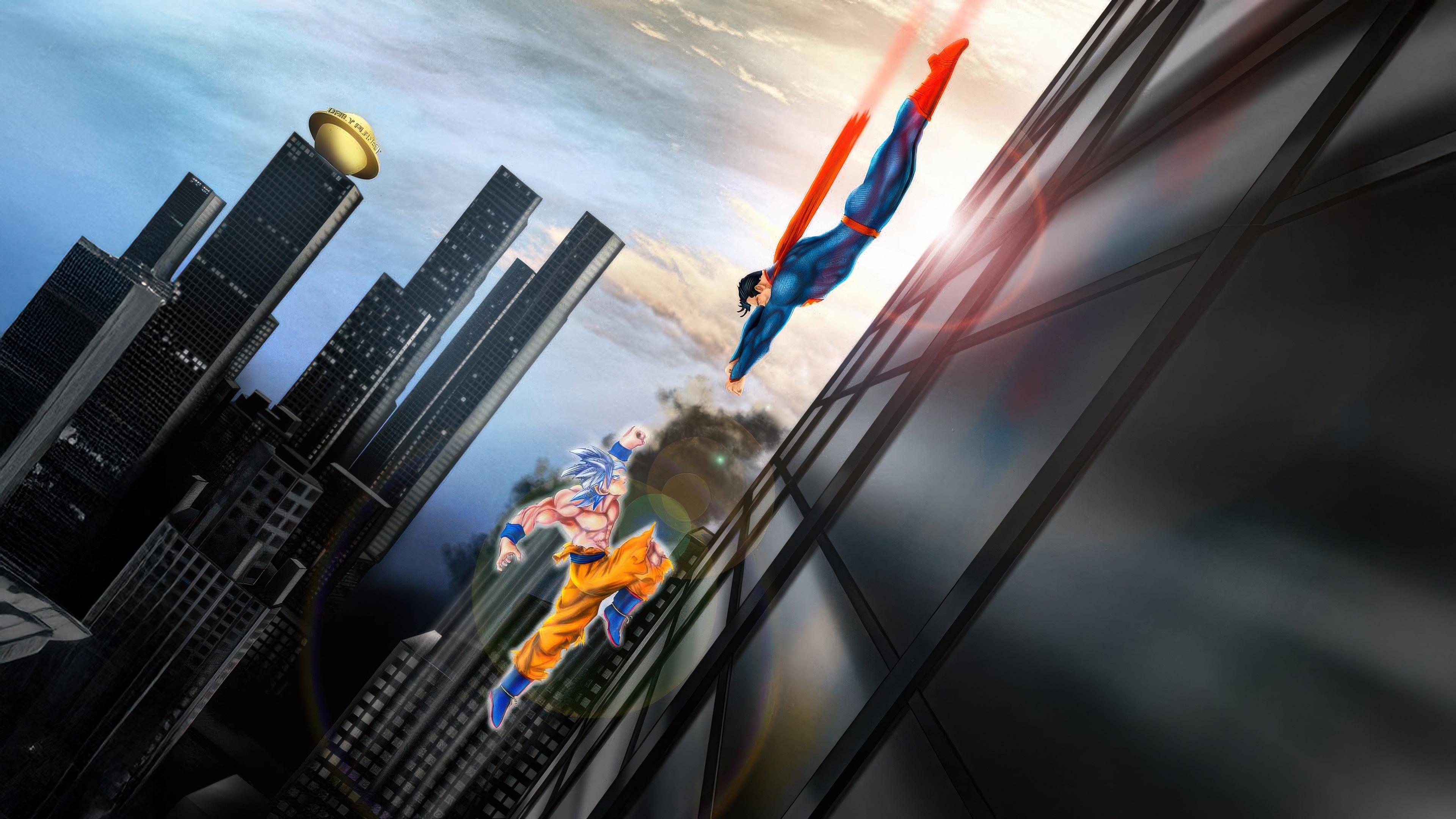 Superman vs Goku in a City HD Wallpaper