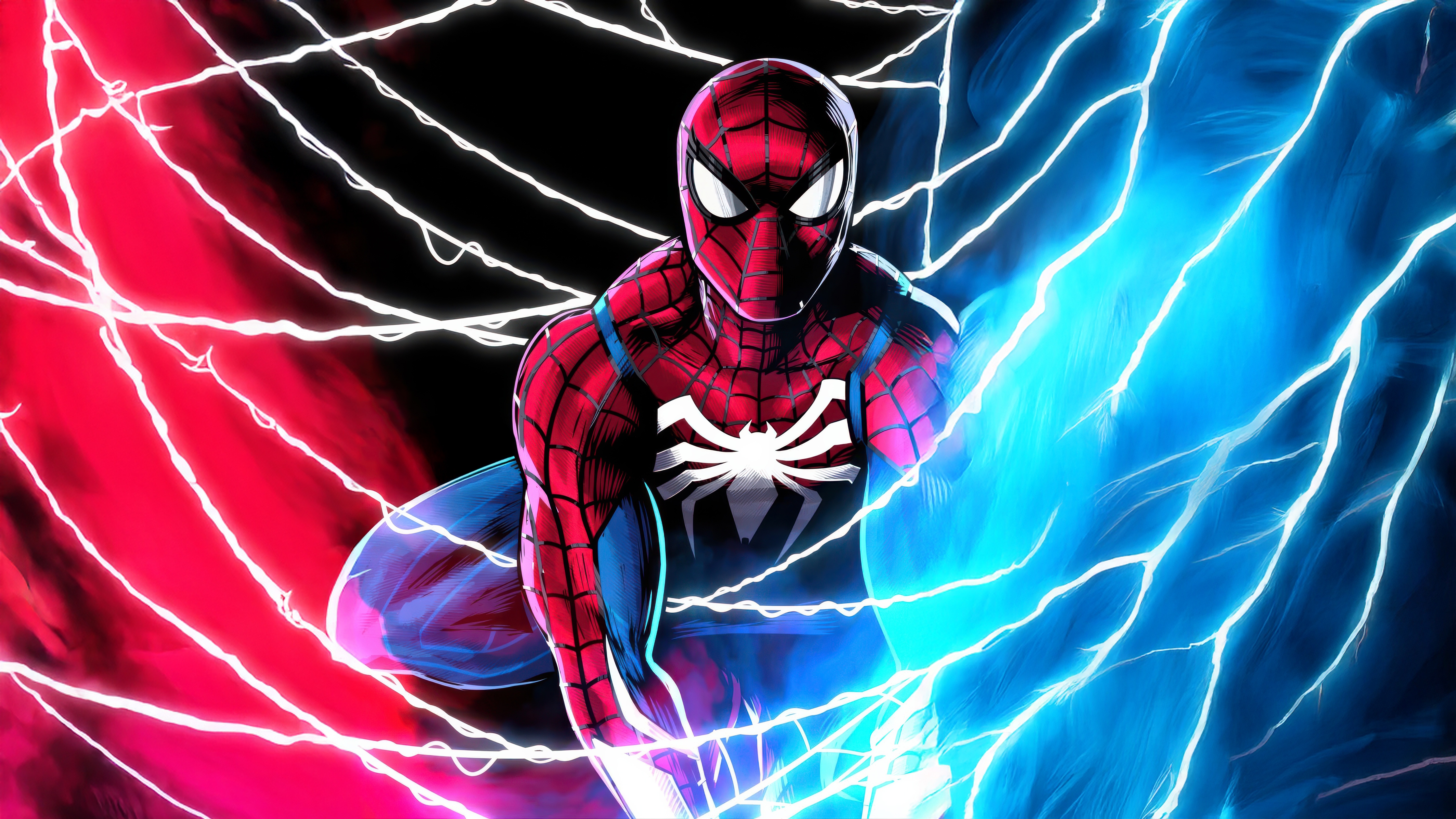 Spider-Man with Red and Blue Lightning HD Wallpaper