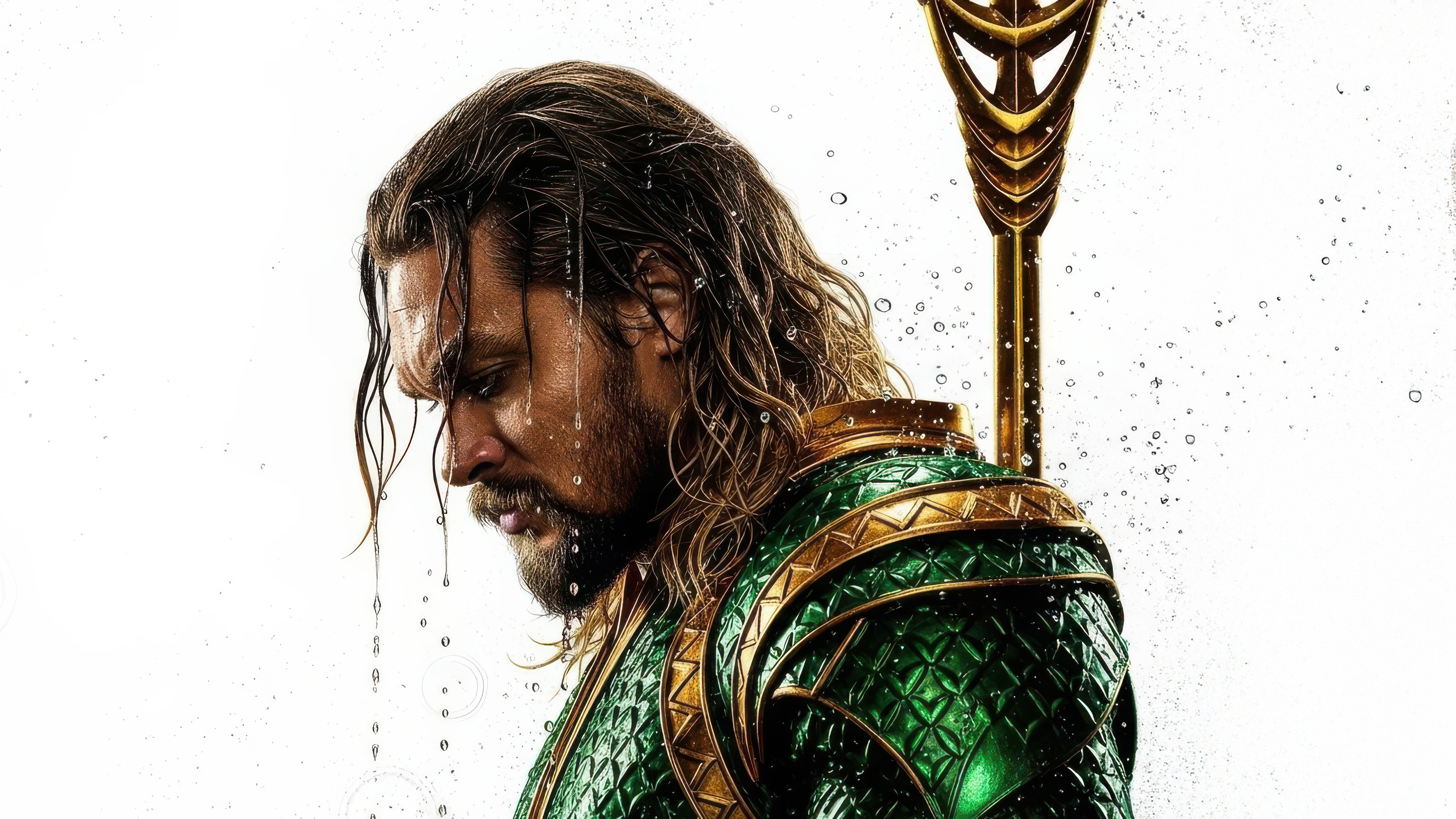 Aquaman in Green Armor with Trident HD Wallpaper