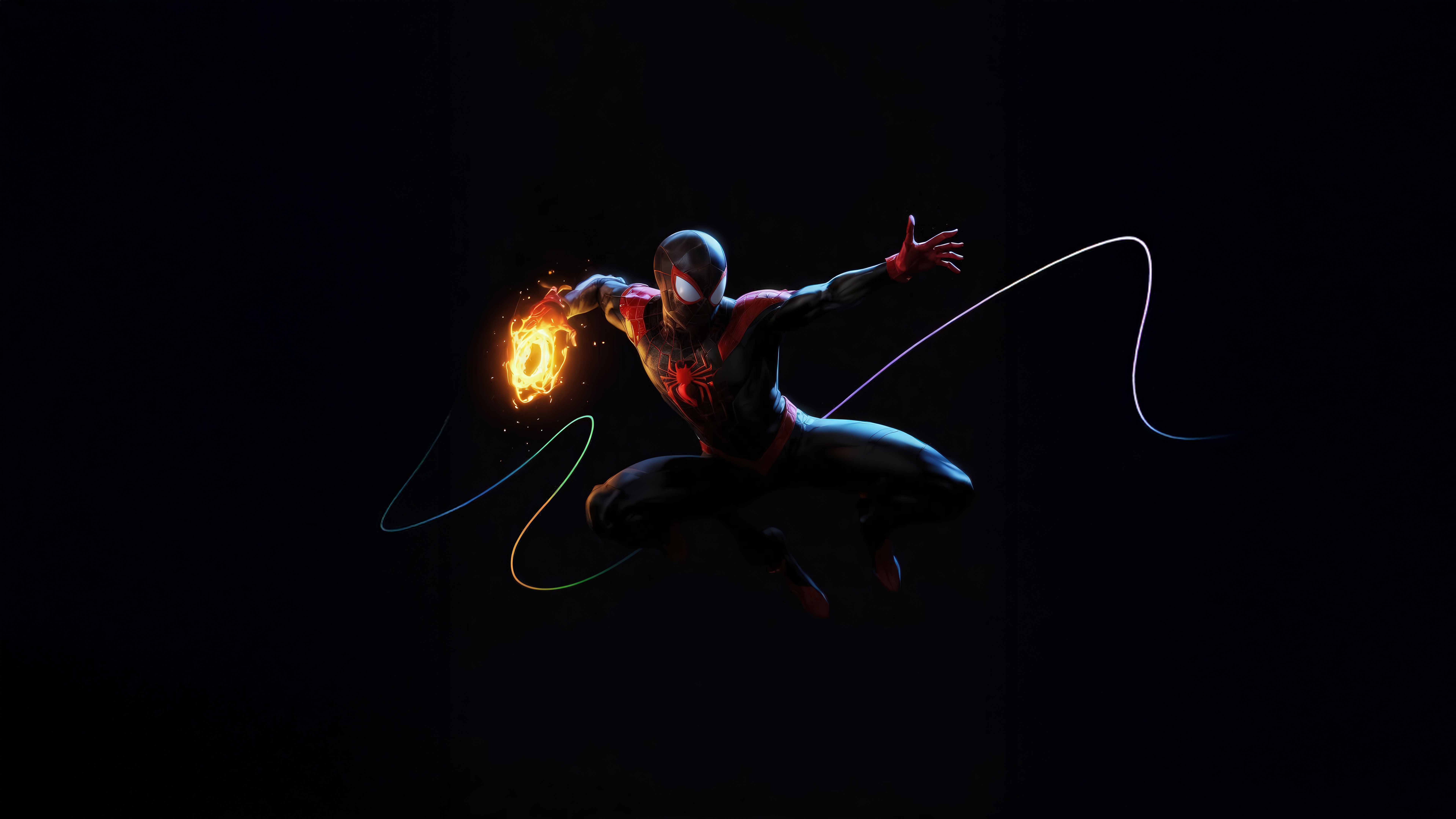 Miles Morales with fire and light effects HD Wallpaper