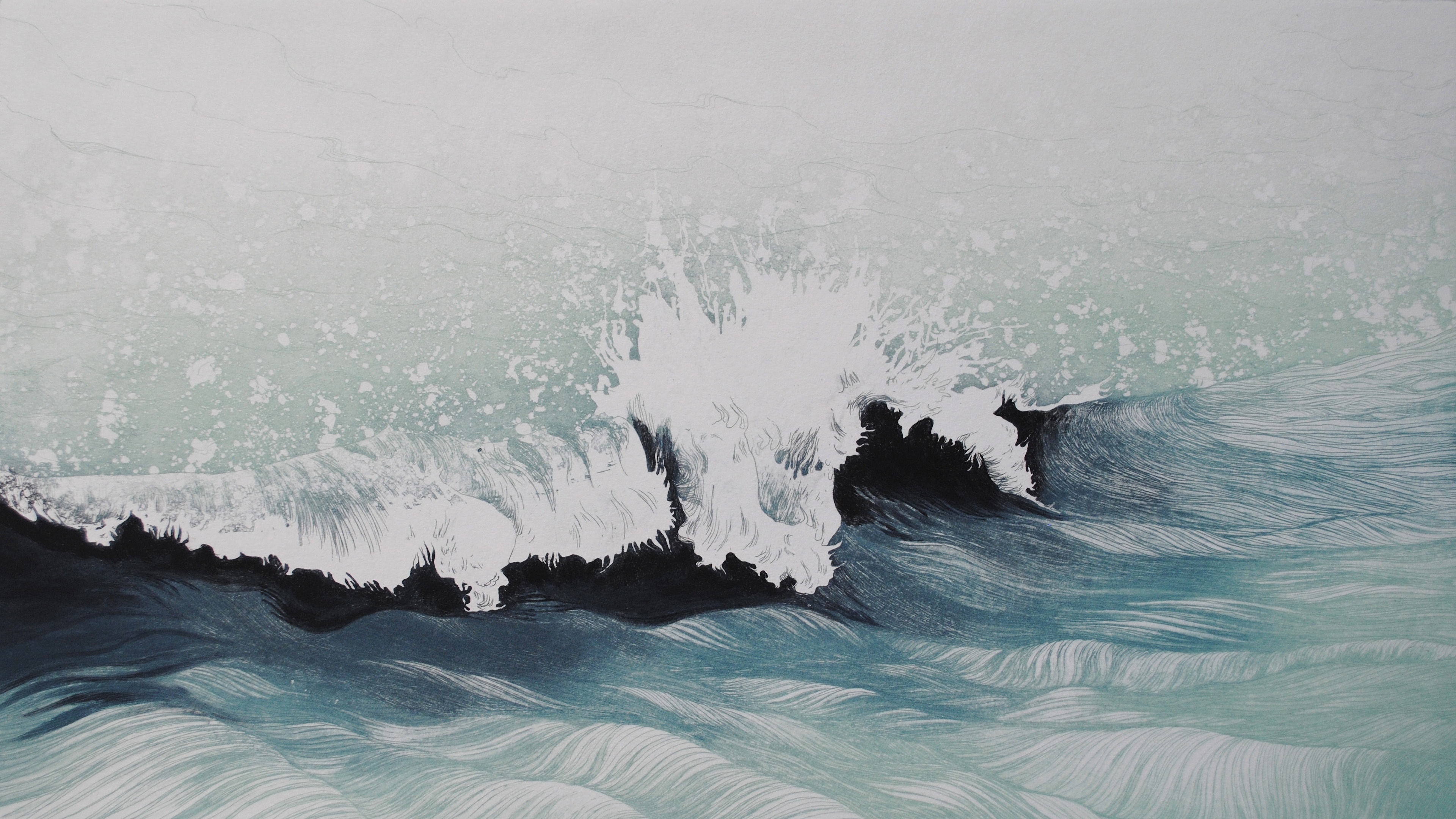 Artistic depiction of a crashing ocean wave HD Wallpaper