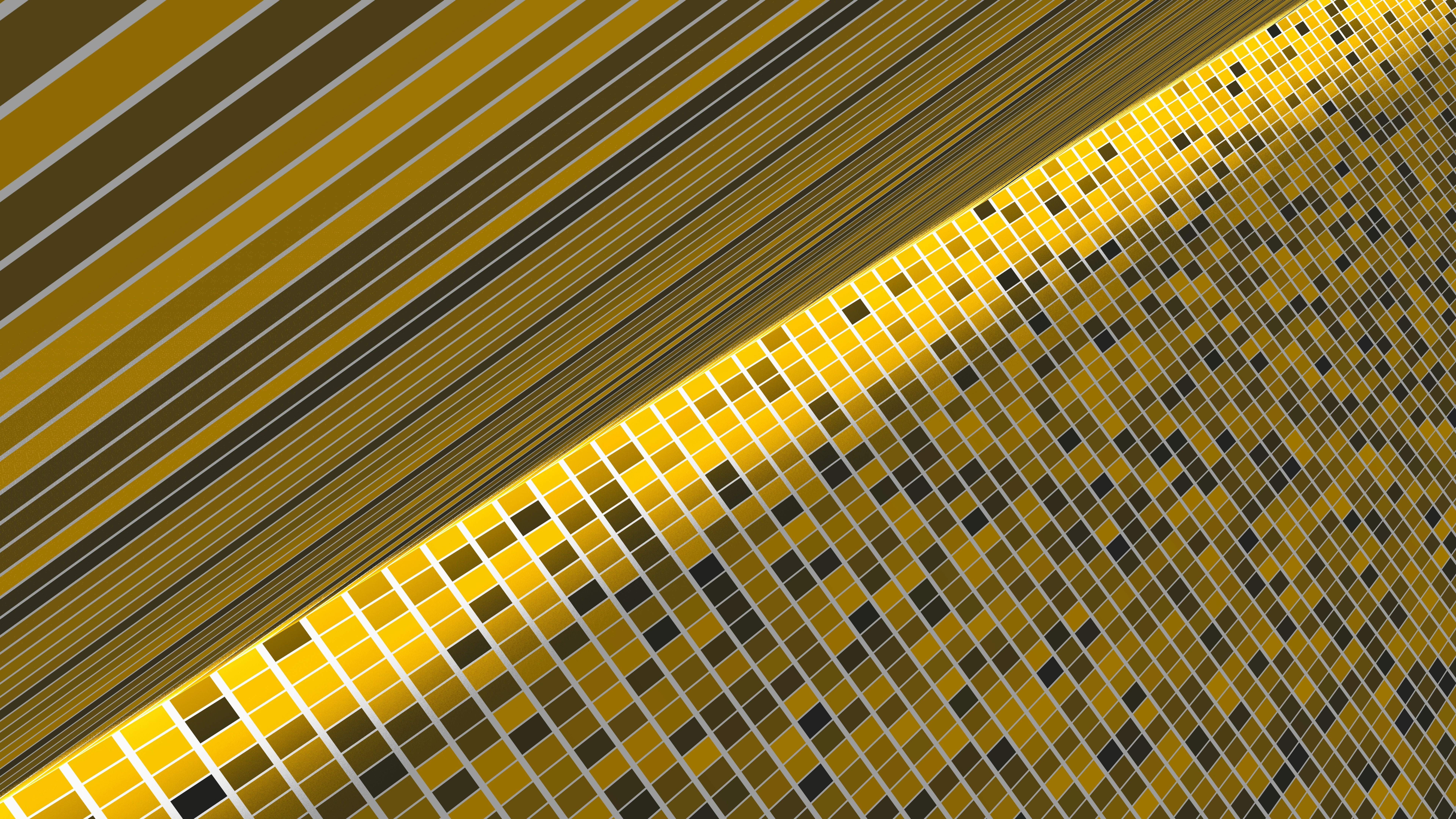 Yellow and brown striped and tiled abstract 3D render HD Wallpaper