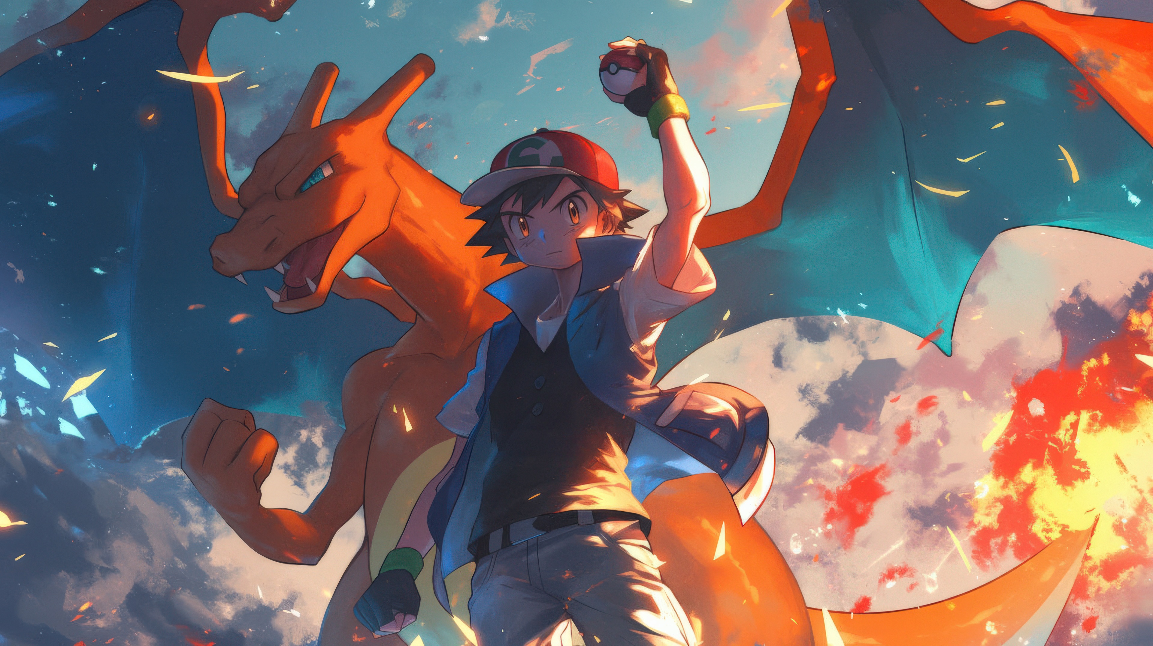 Ash and Charizard from Pokemon HD Wallpaper