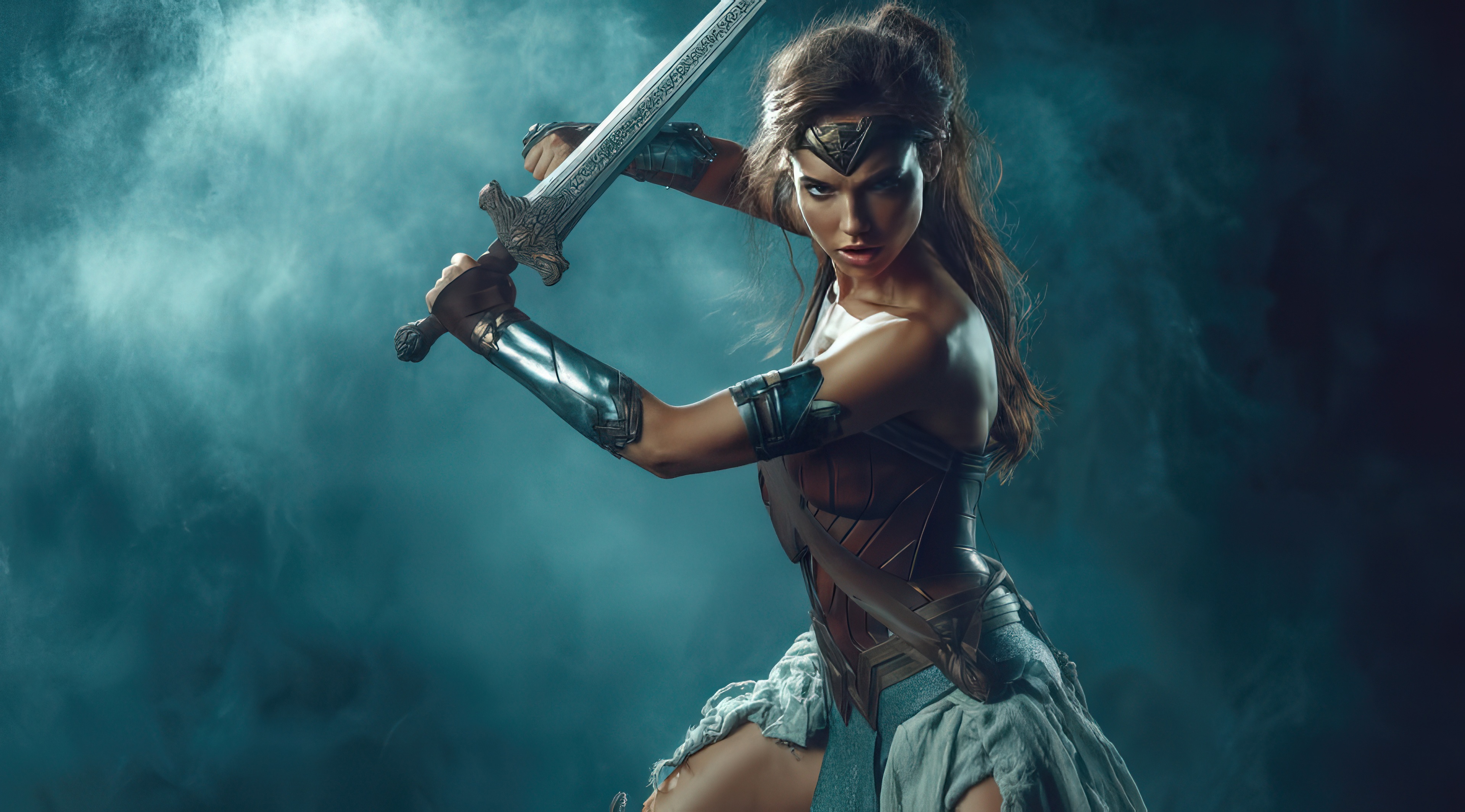 Wonder Woman with Sword in Smoke HD Wallpaper