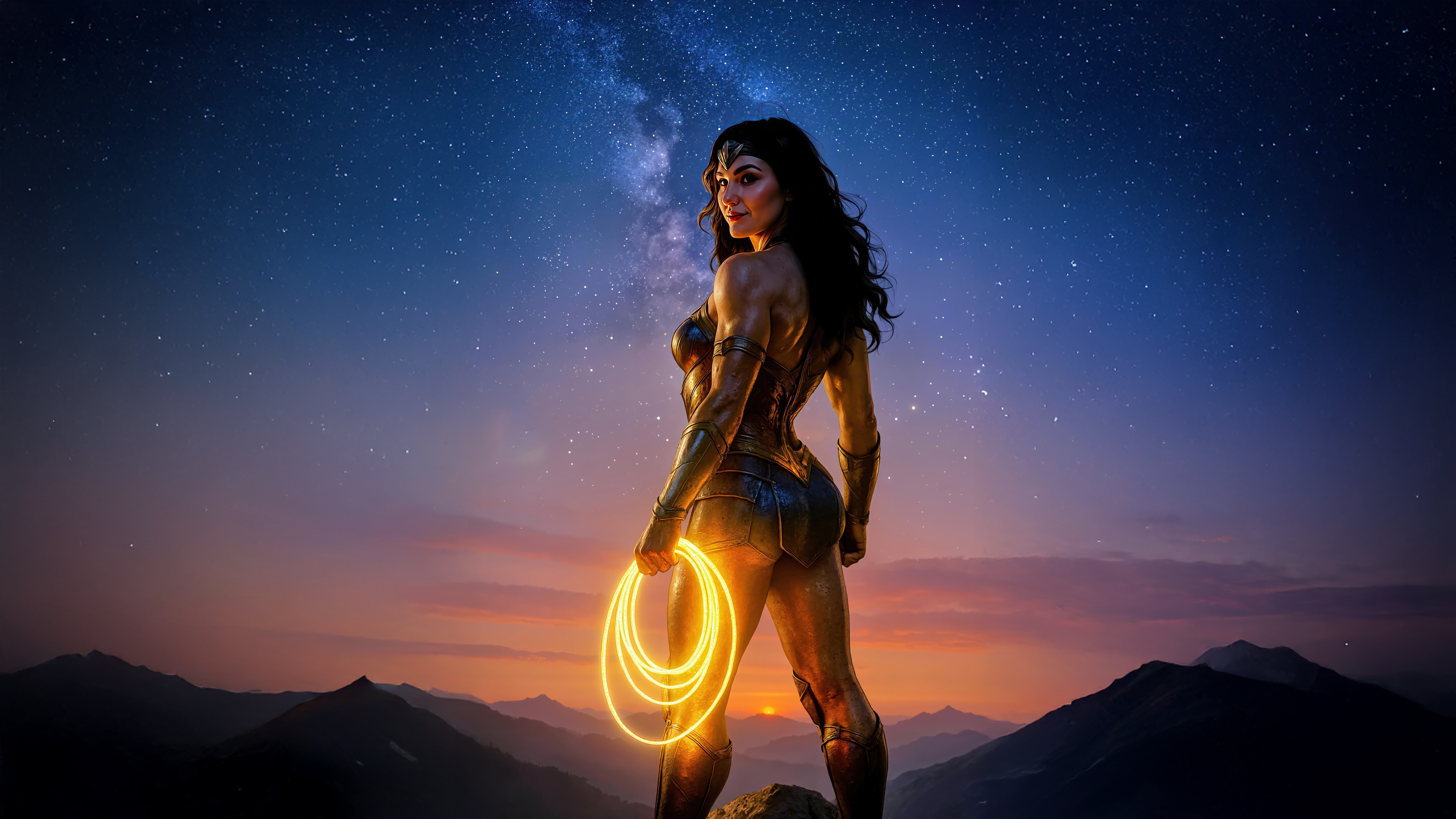 Wonder Woman with Lasso of Truth Under the Stars HD Wallpaper