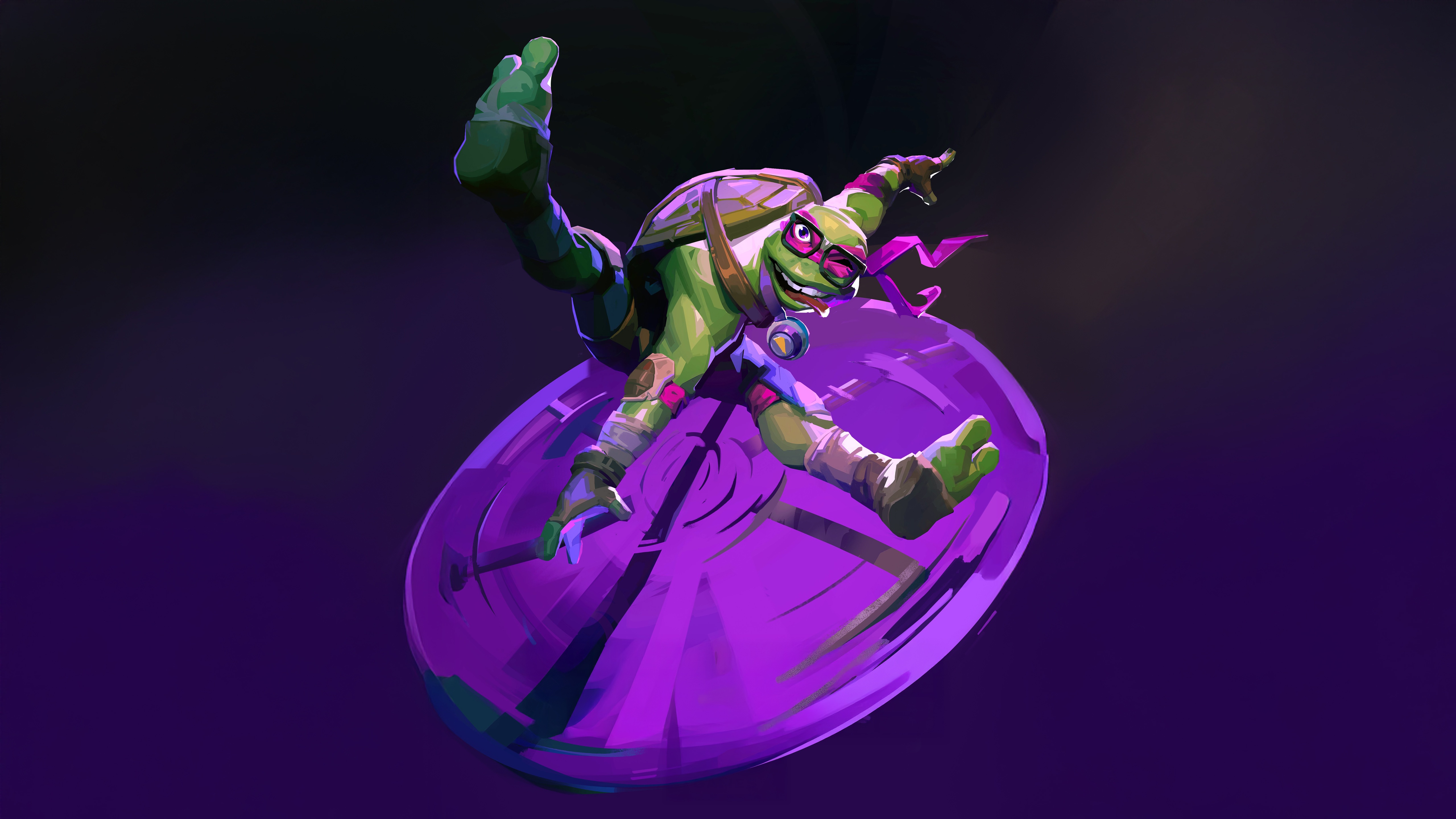 Donatello riding a purple disc HD Wallpaper