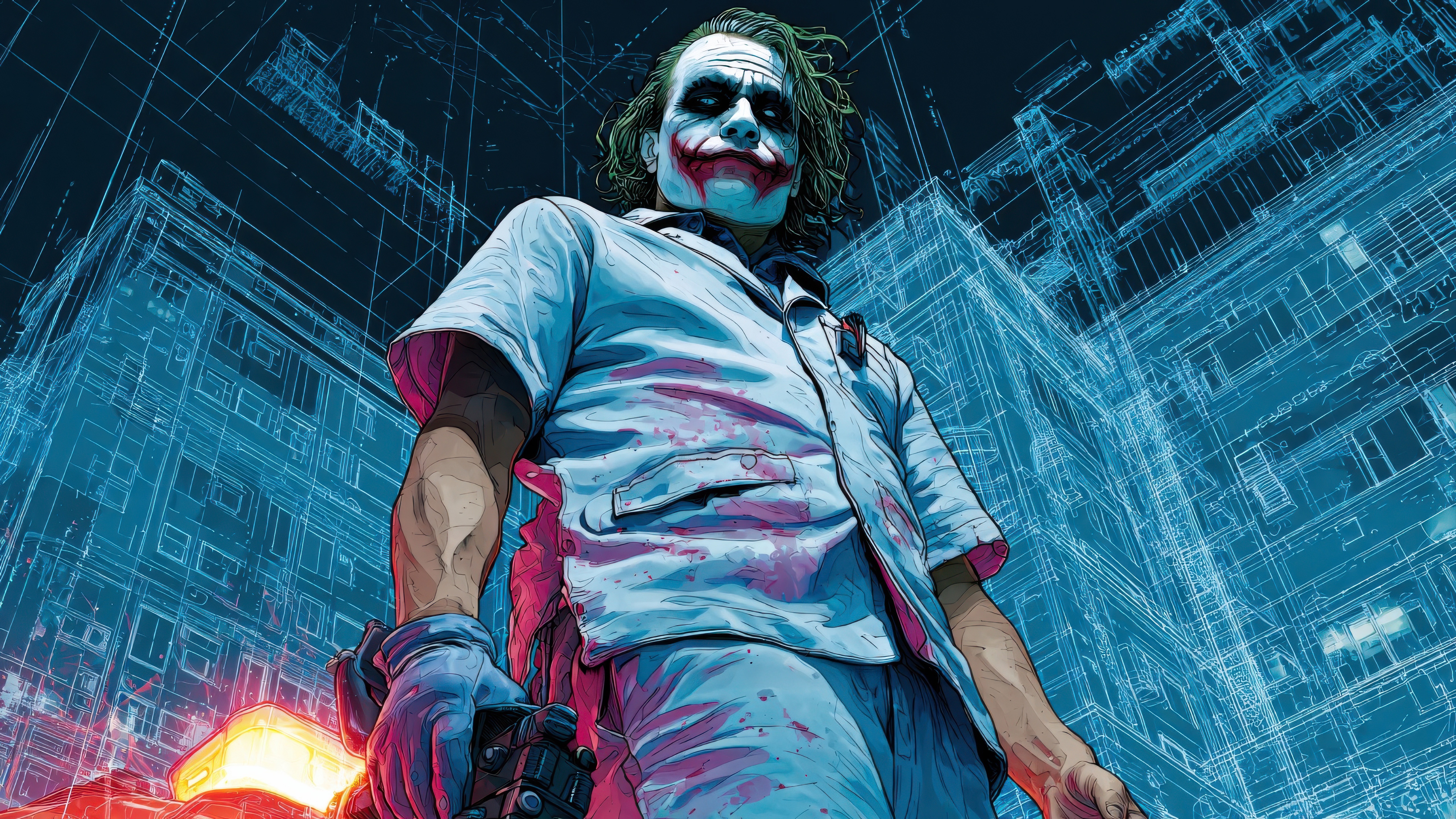 The Joker in a blueprint city HD Wallpaper