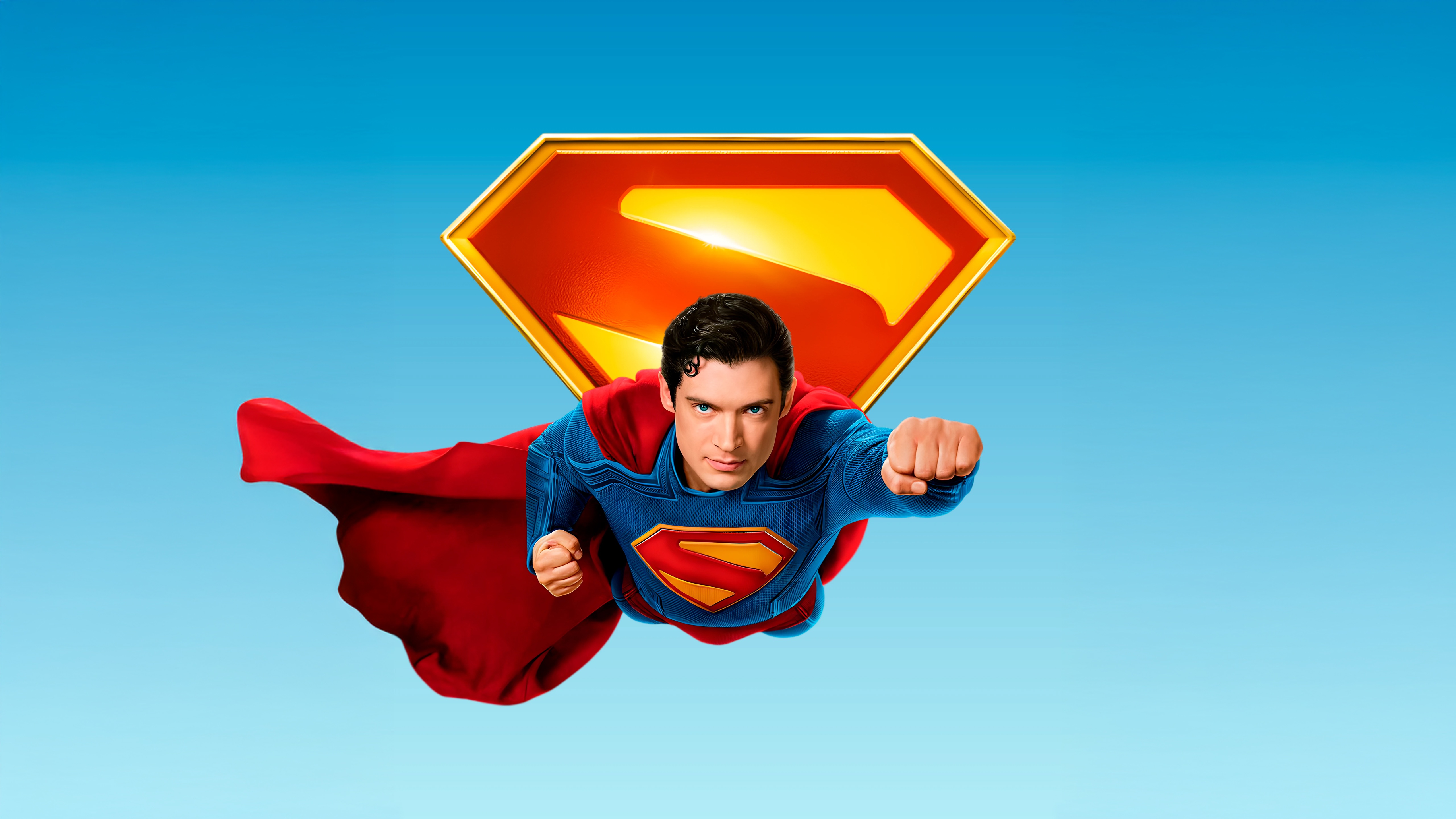 Superman flying with his logo HD Wallpaper