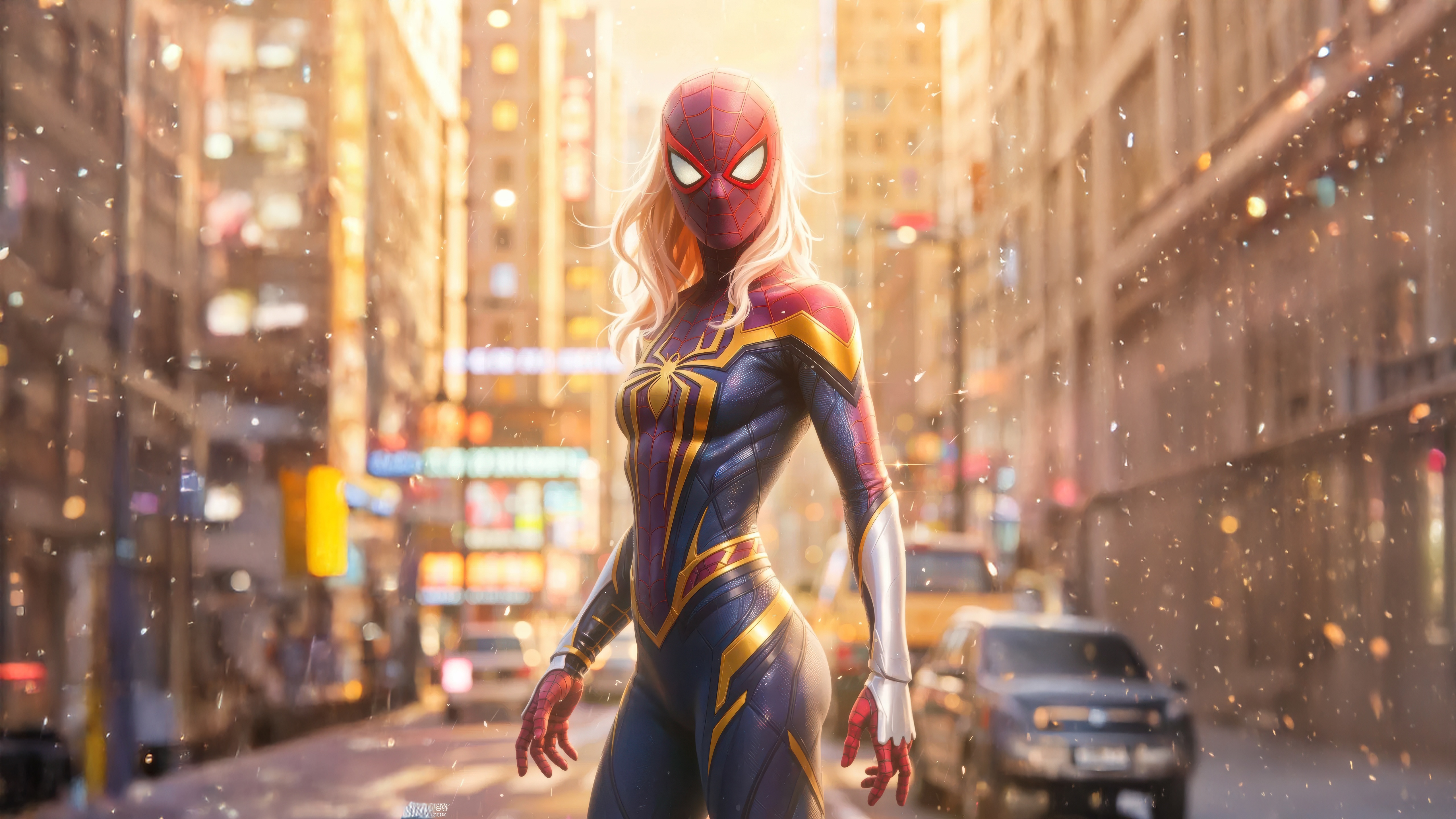 Amazing Spidergirl in a City HD Wallpaper
