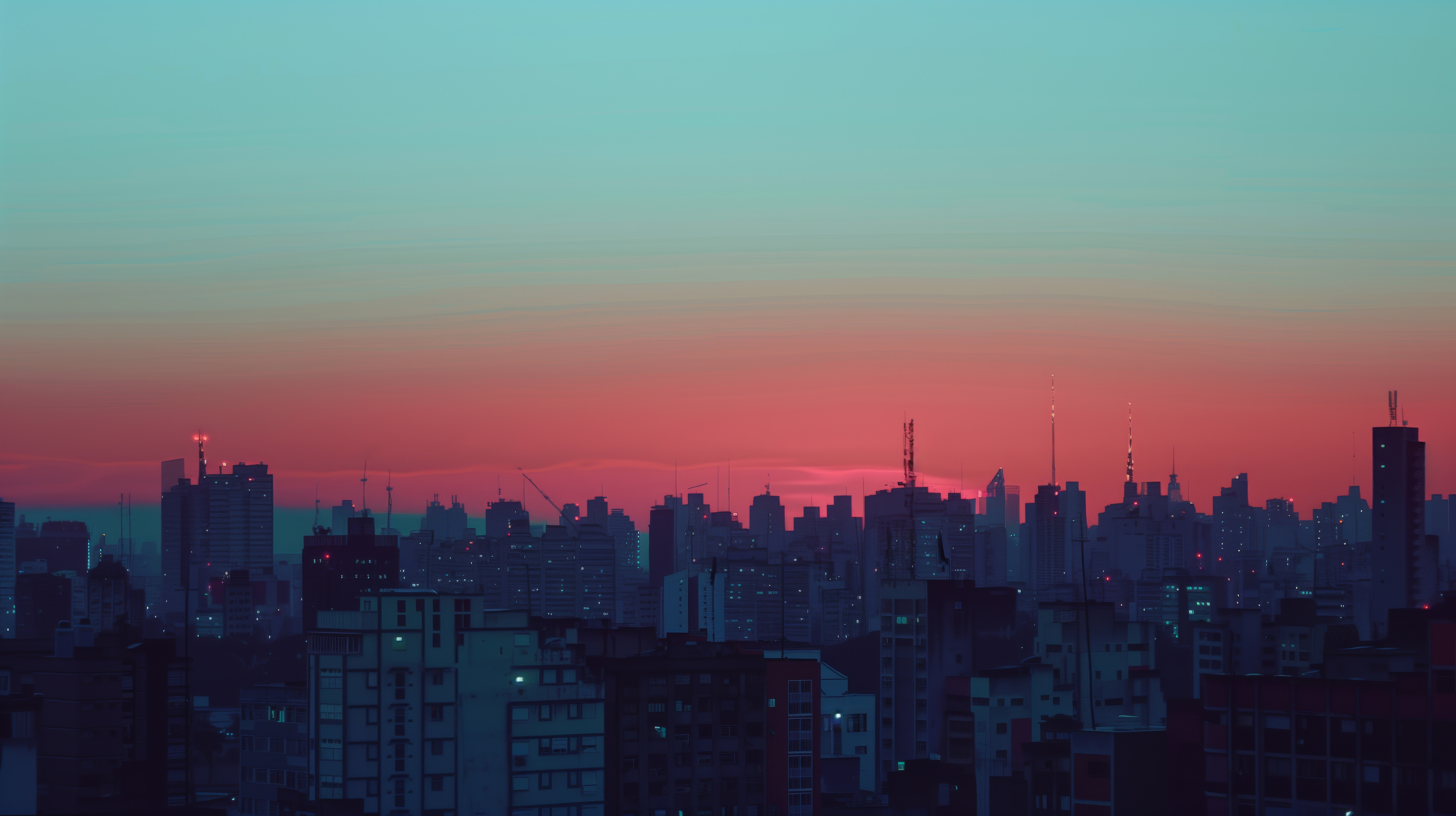 City skyline at sunset with colorful sky HD Wallpaper