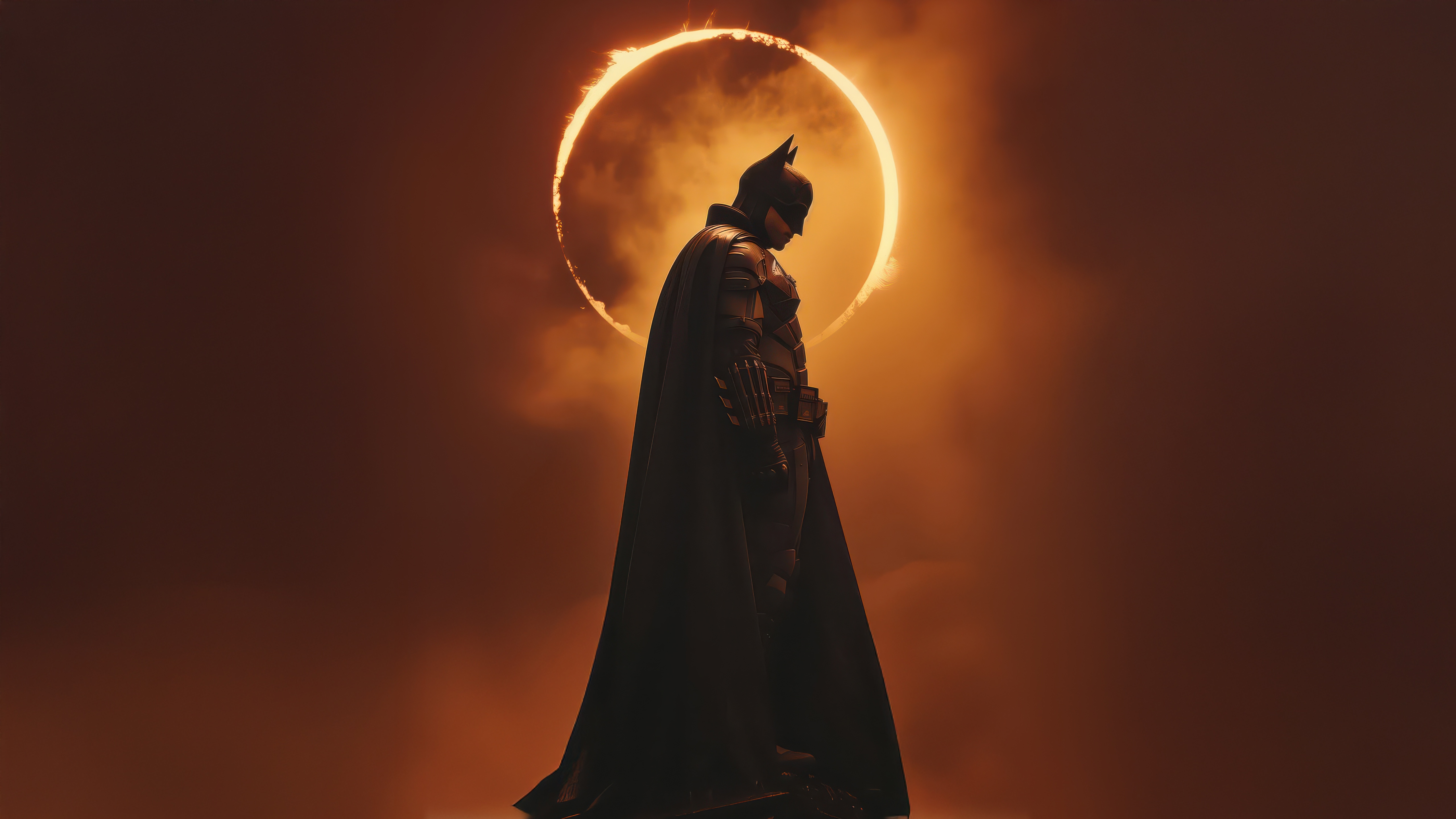 The Batman in front of a solar eclipse HD Wallpaper