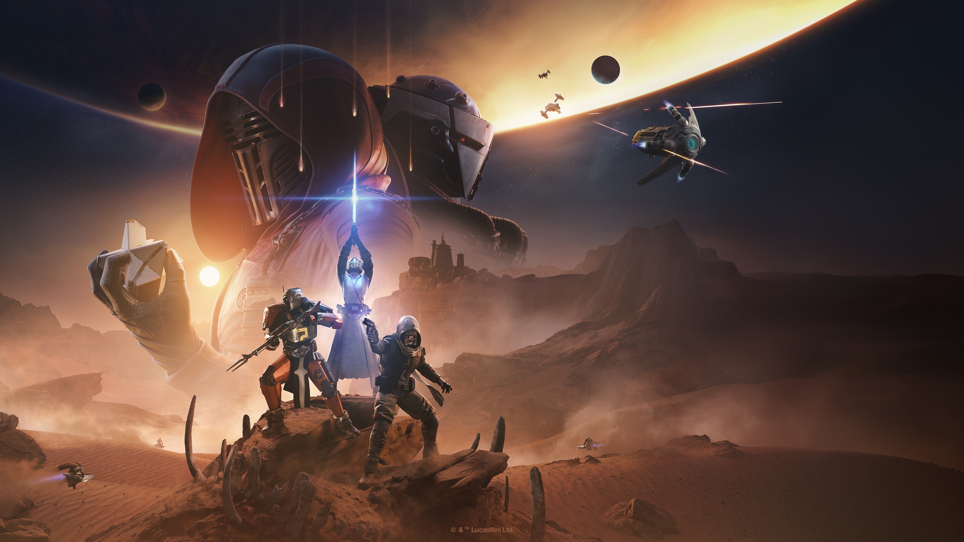 Destiny 2 Renegades characters on a desert planet HD Wallpaper