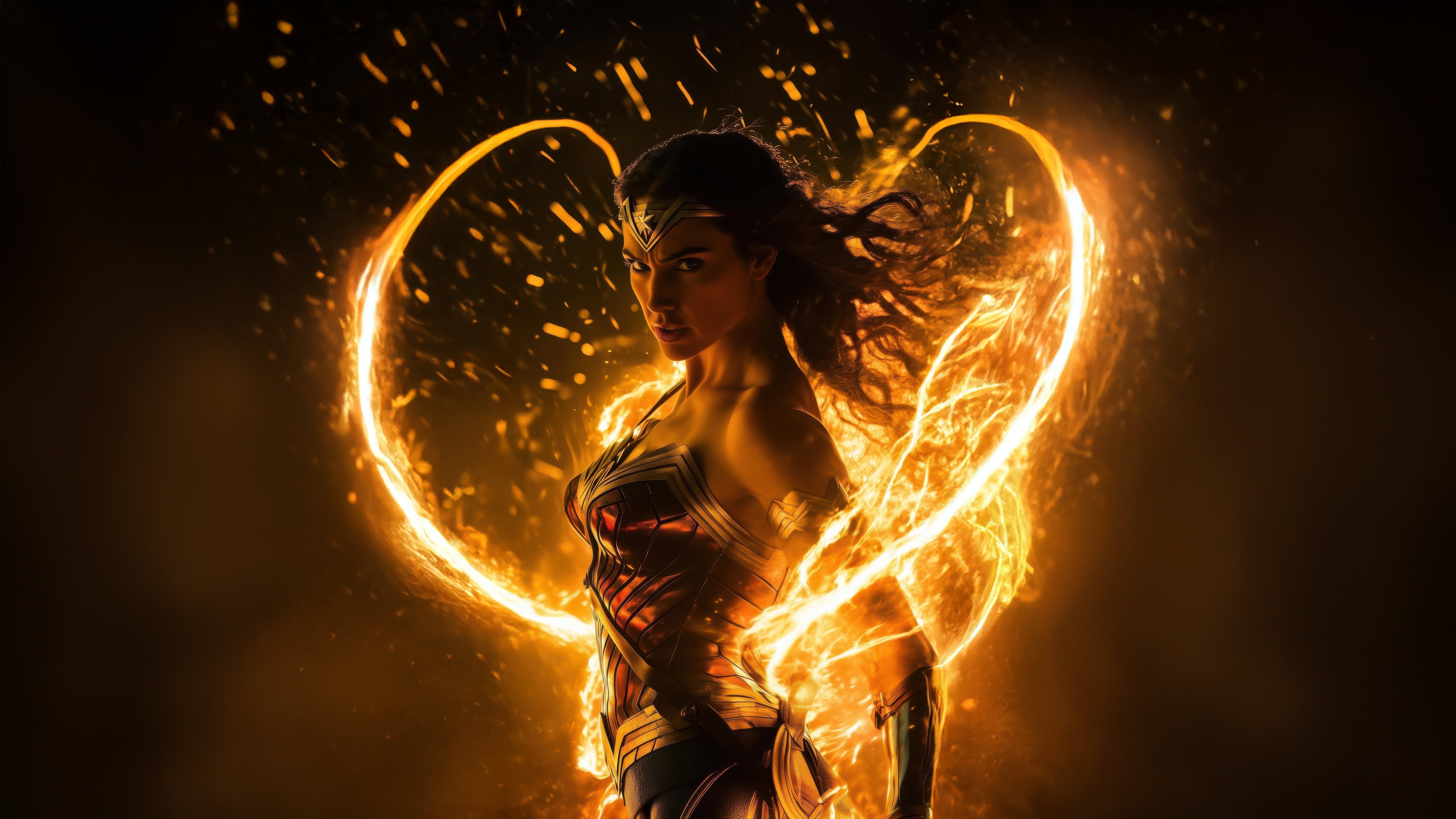 Wonder Woman with Golden Heart Energy HD Wallpaper