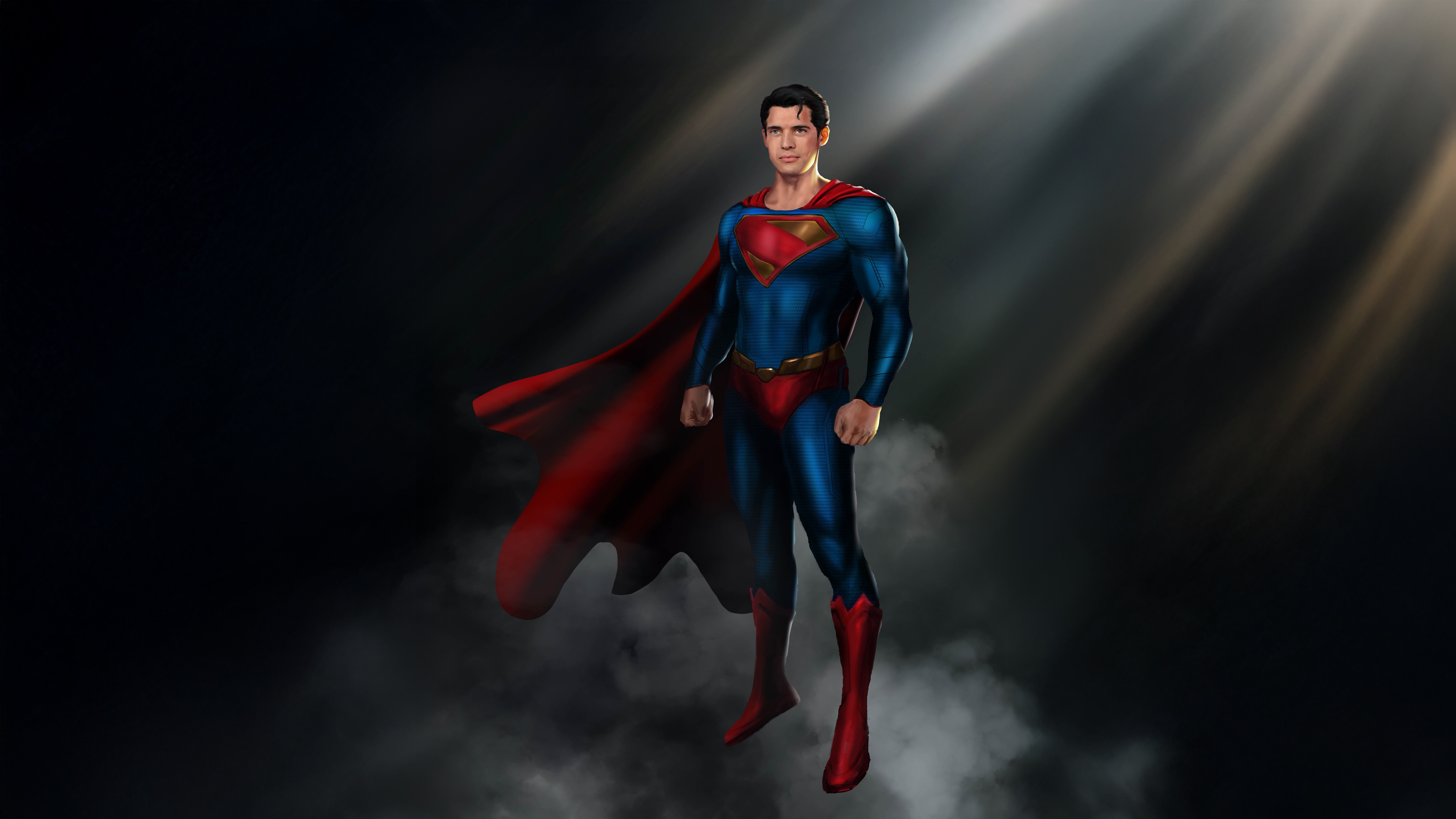 Superman in his iconic suit with a red cape HD Wallpaper