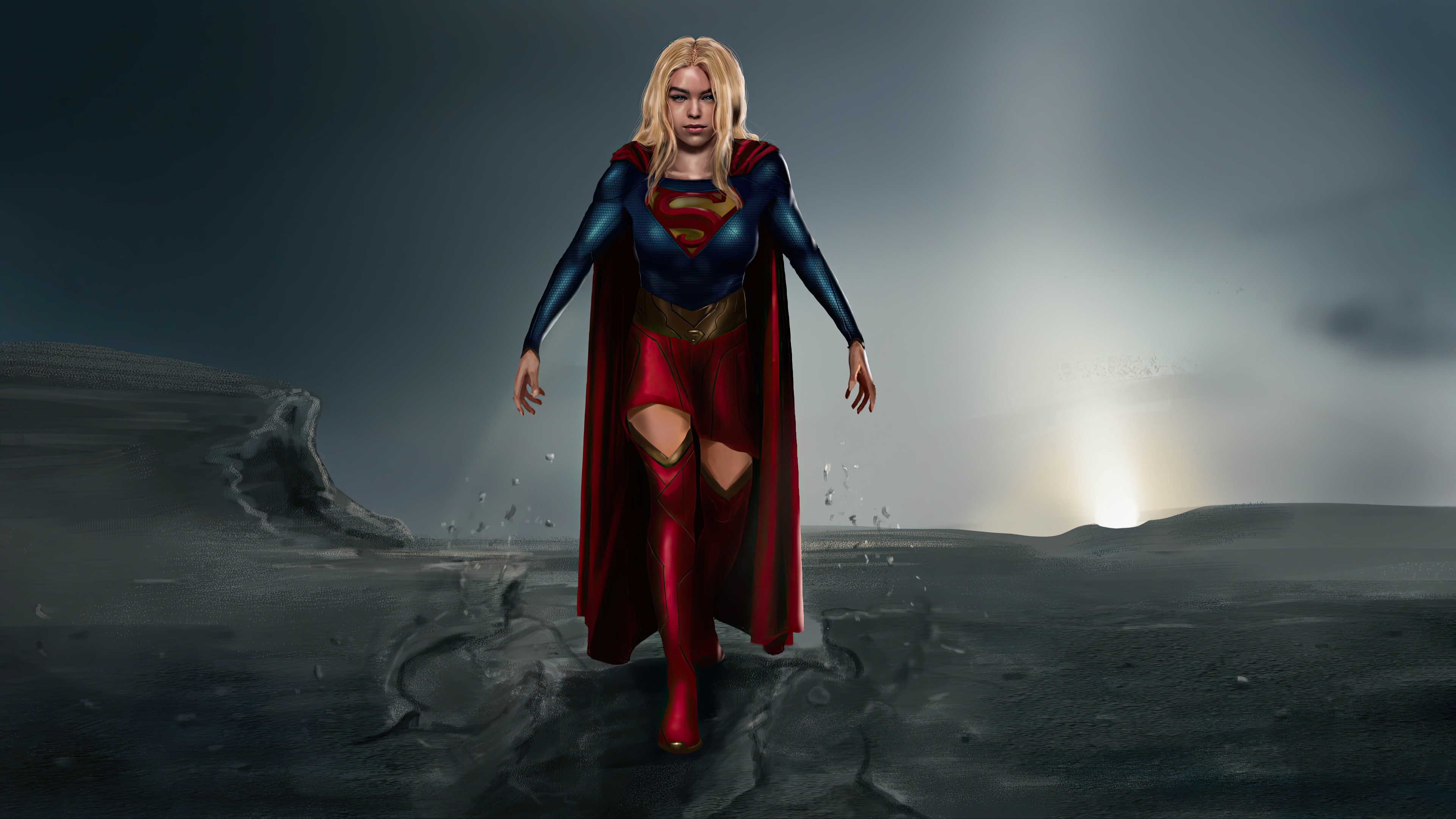 Supergirl Explorer on a desolate landscape HD Wallpaper