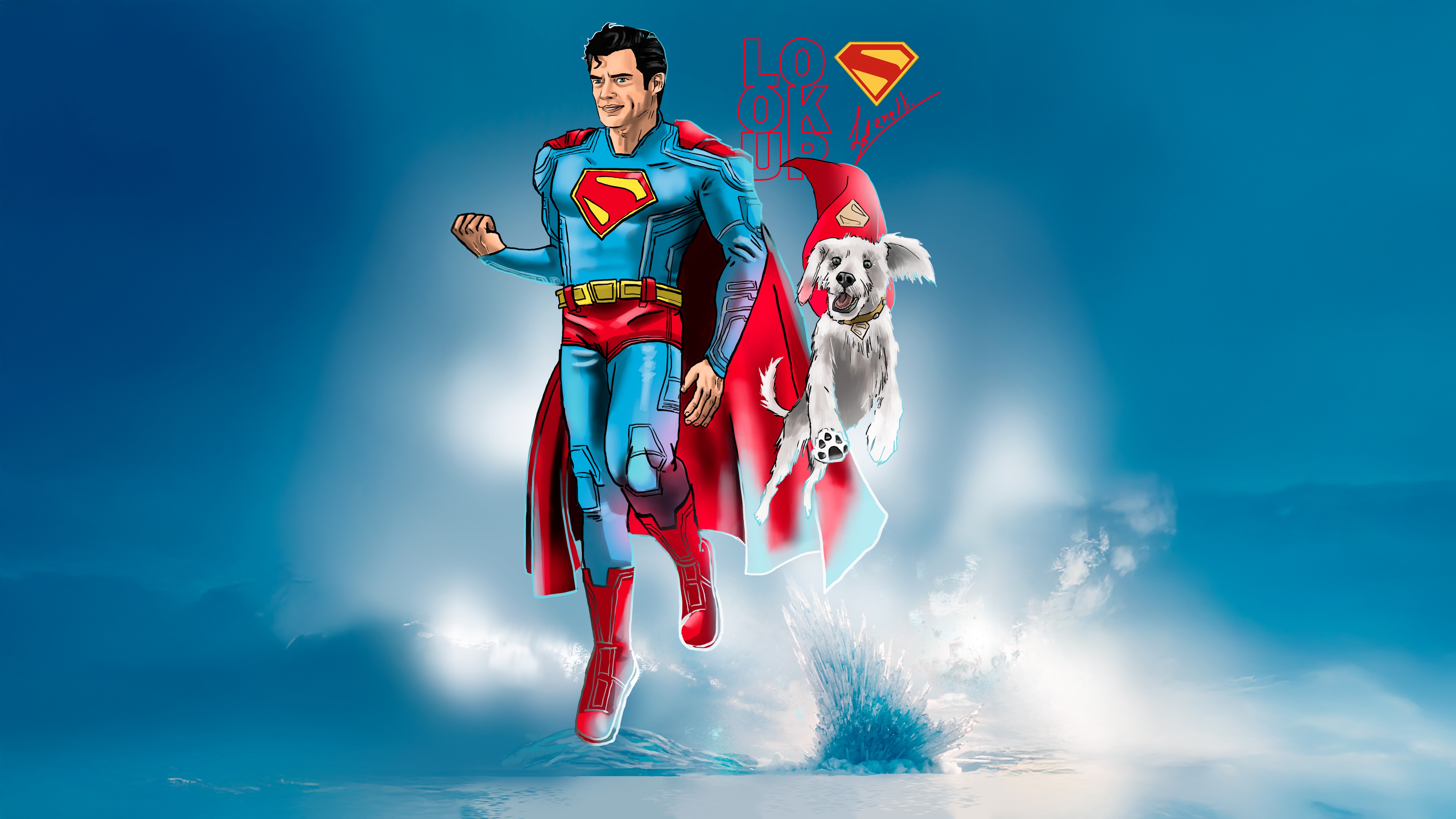 Superman and Krypto flying through the sky HD Wallpaper