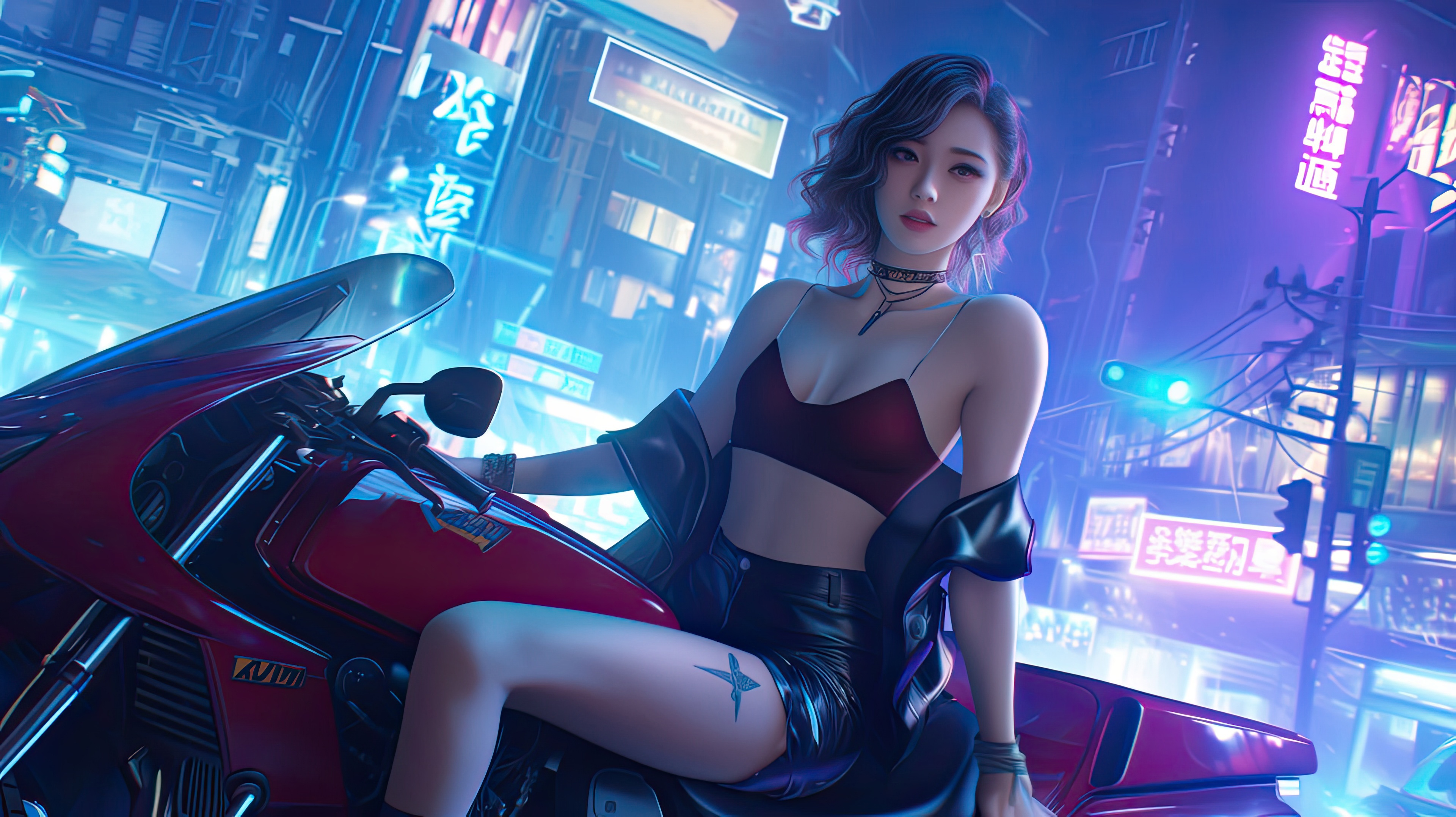 Future City Motorcycle Queen HD Wallpaper