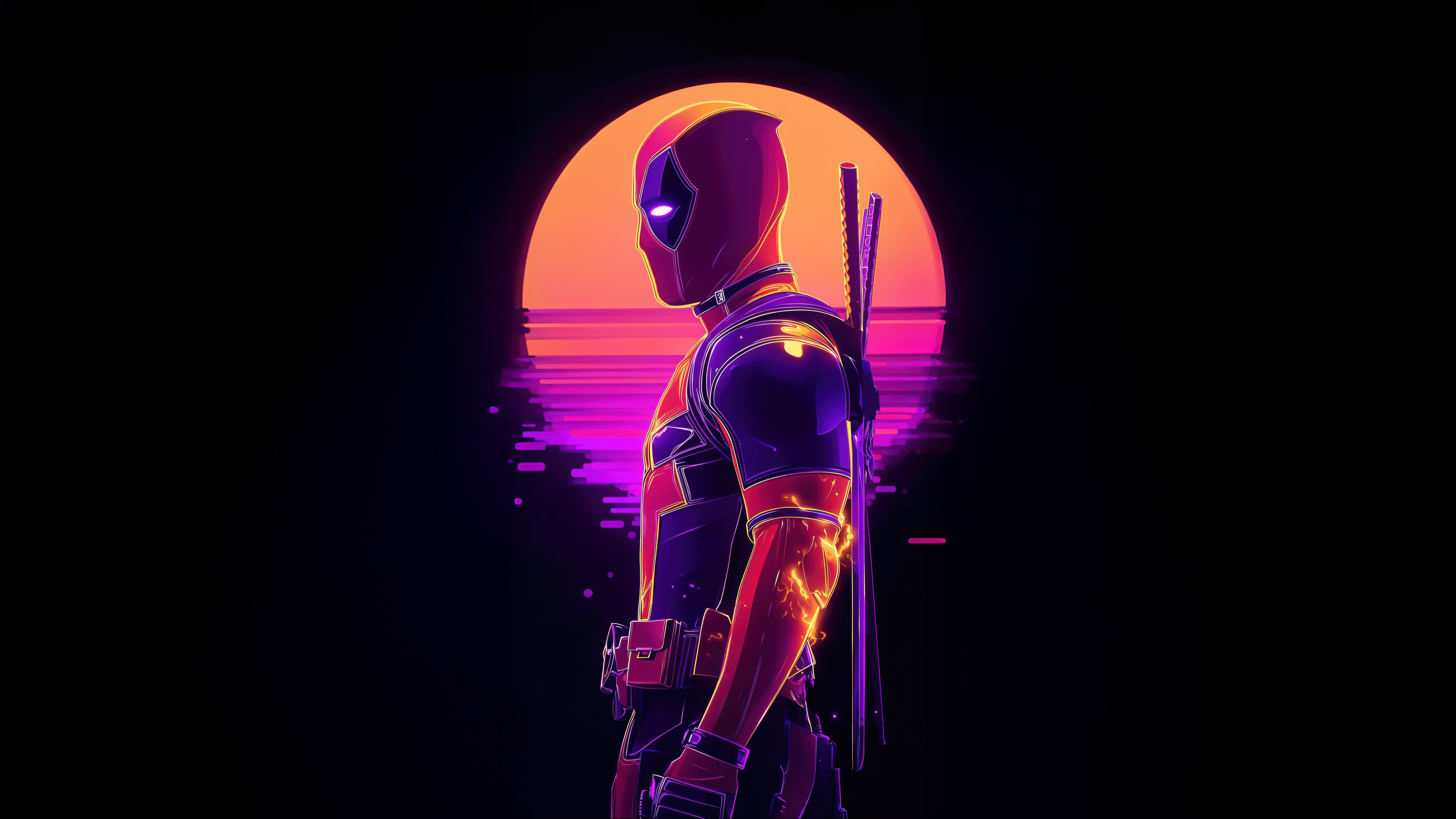 Deadpool Standing Against a Retro Sunset HD Wallpaper