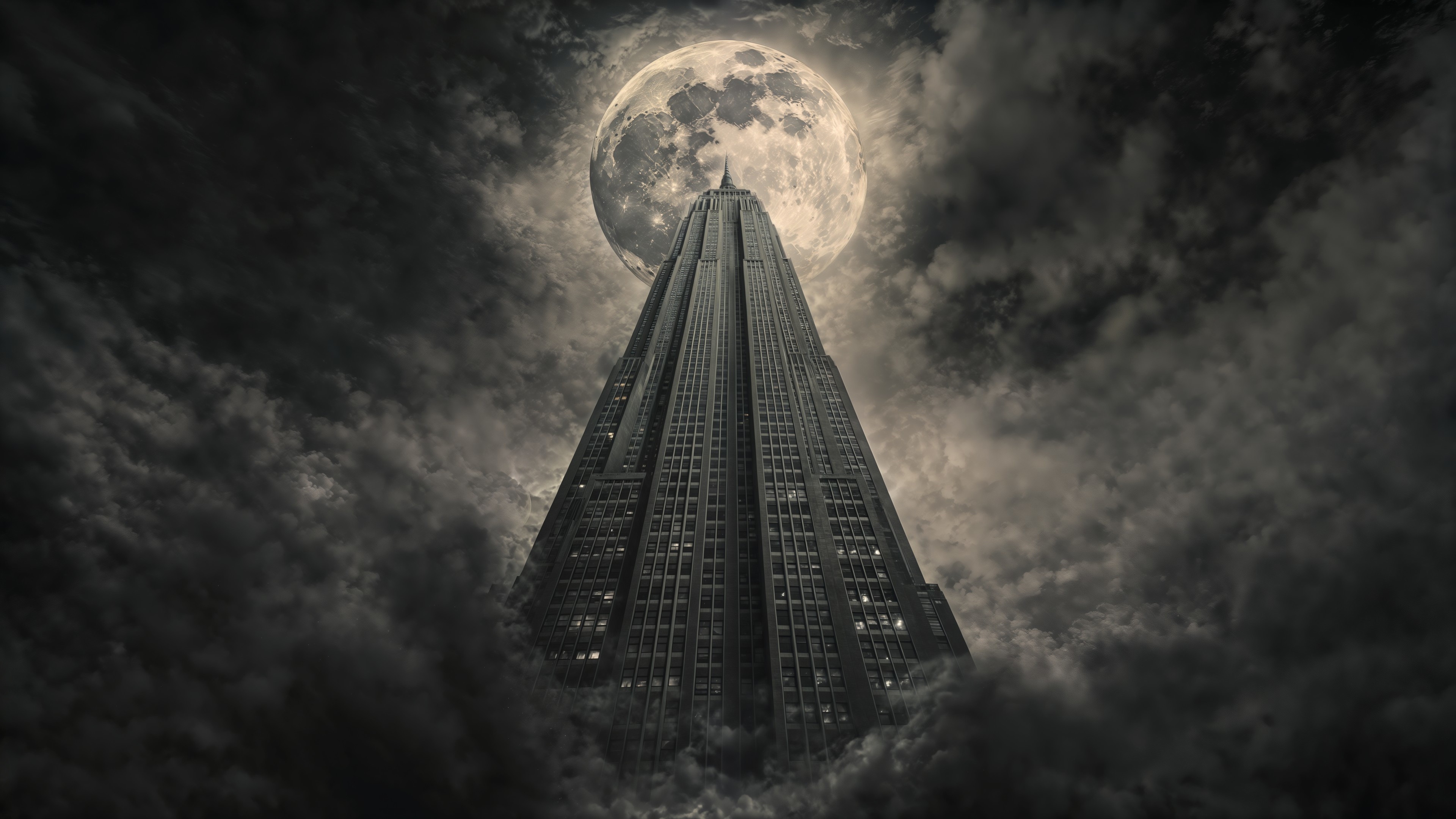 Empire State Building in front of the moon HD Wallpaper
