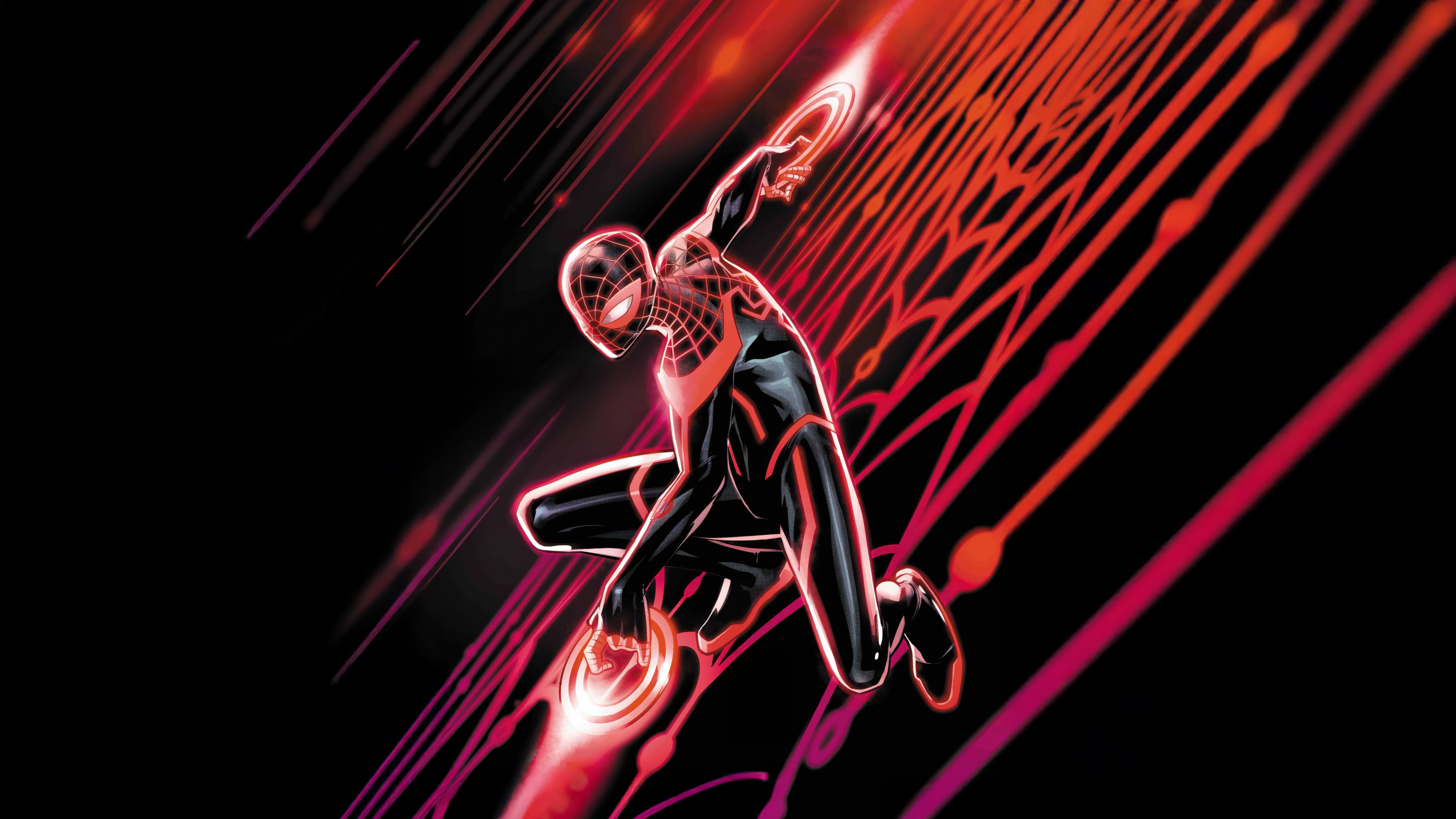 Miles Morales Spiderman with Red Tron Lines HD Wallpaper