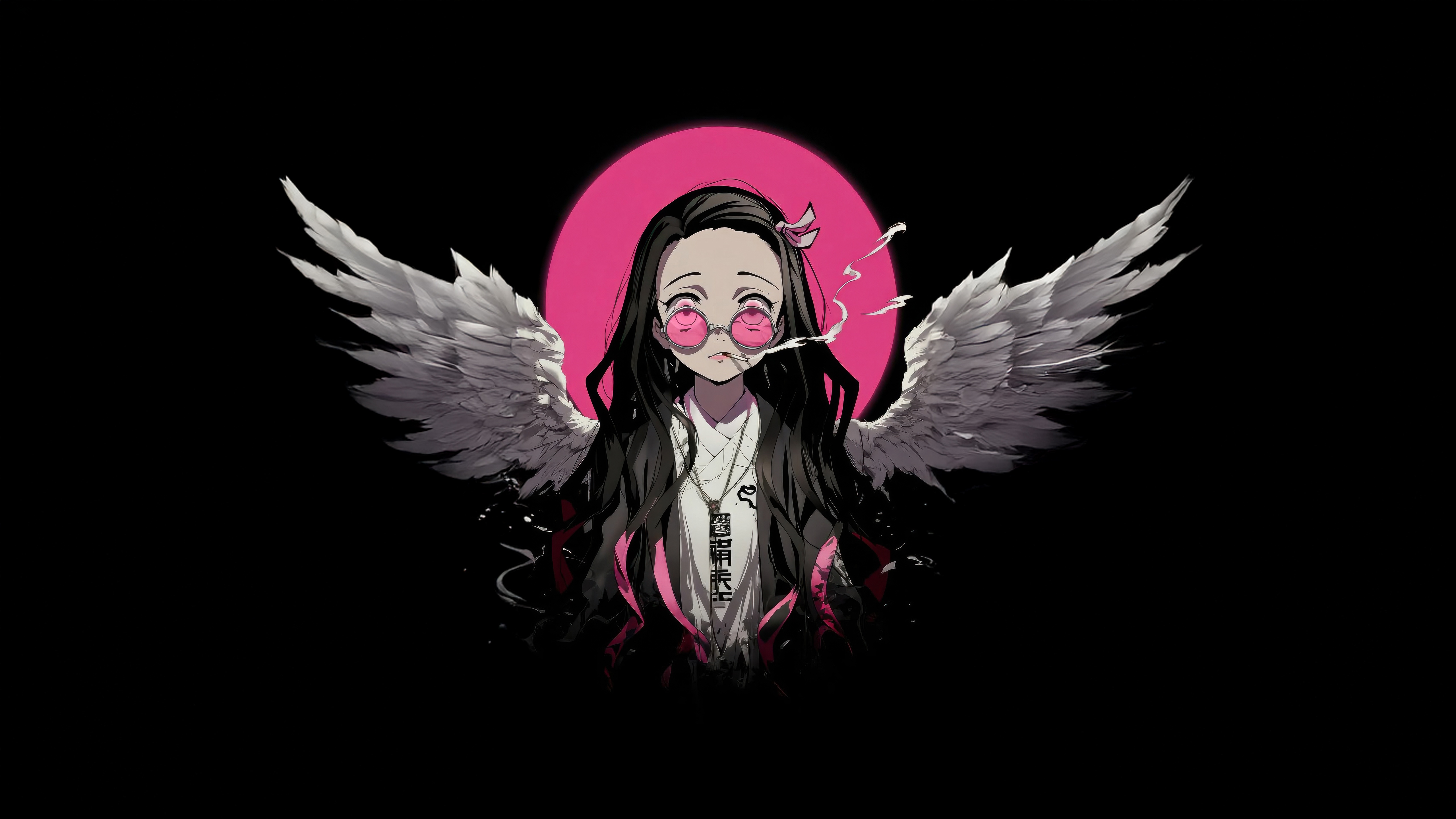 Nezuko Kamado with Angel Wings and Pink Glasses HD Wallpaper