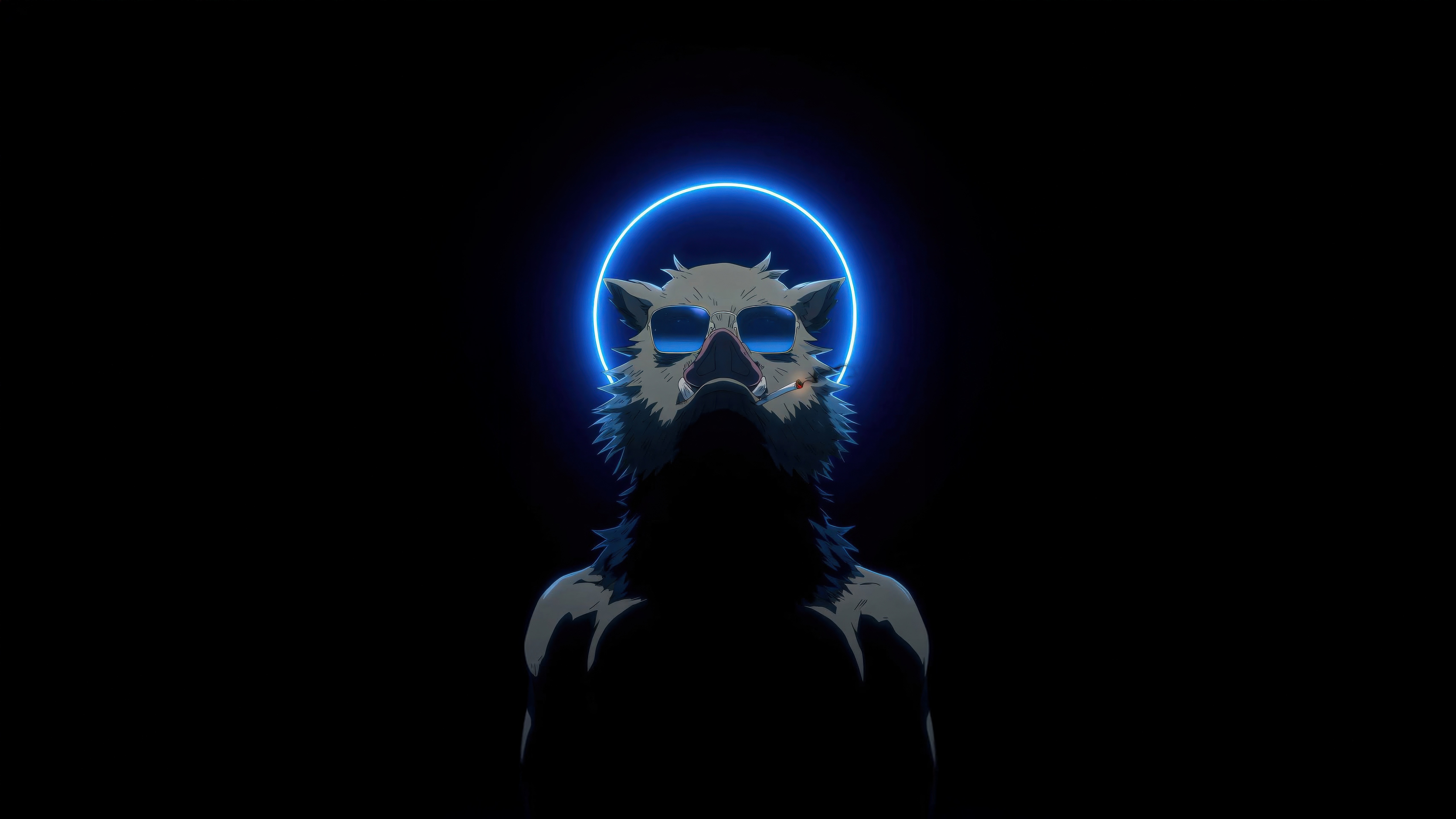 Inosuke Hashibira with a blue halo and sunglasses HD Wallpaper