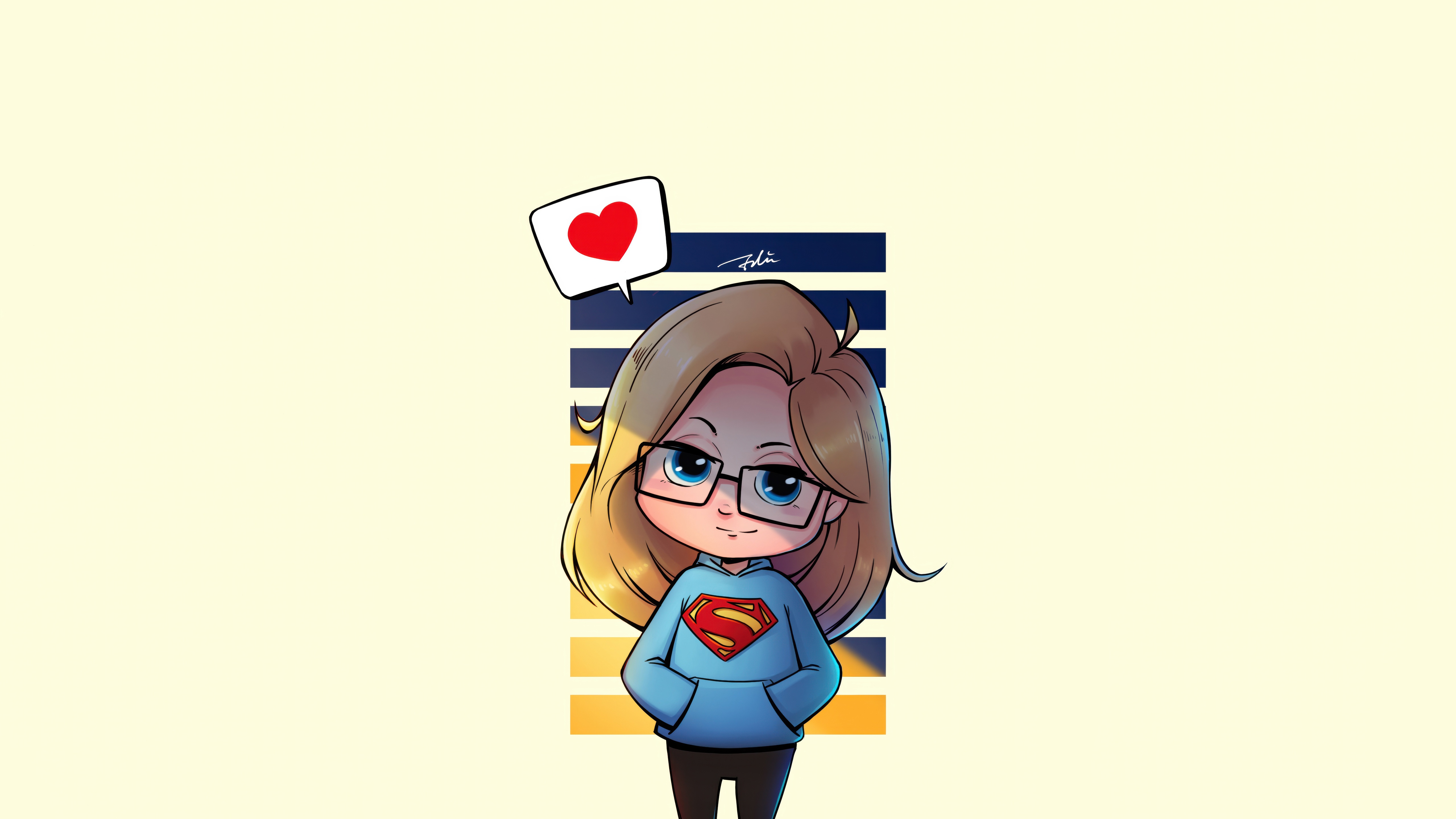 Chibi Supergirl with a Heart Icon HD Wallpaper