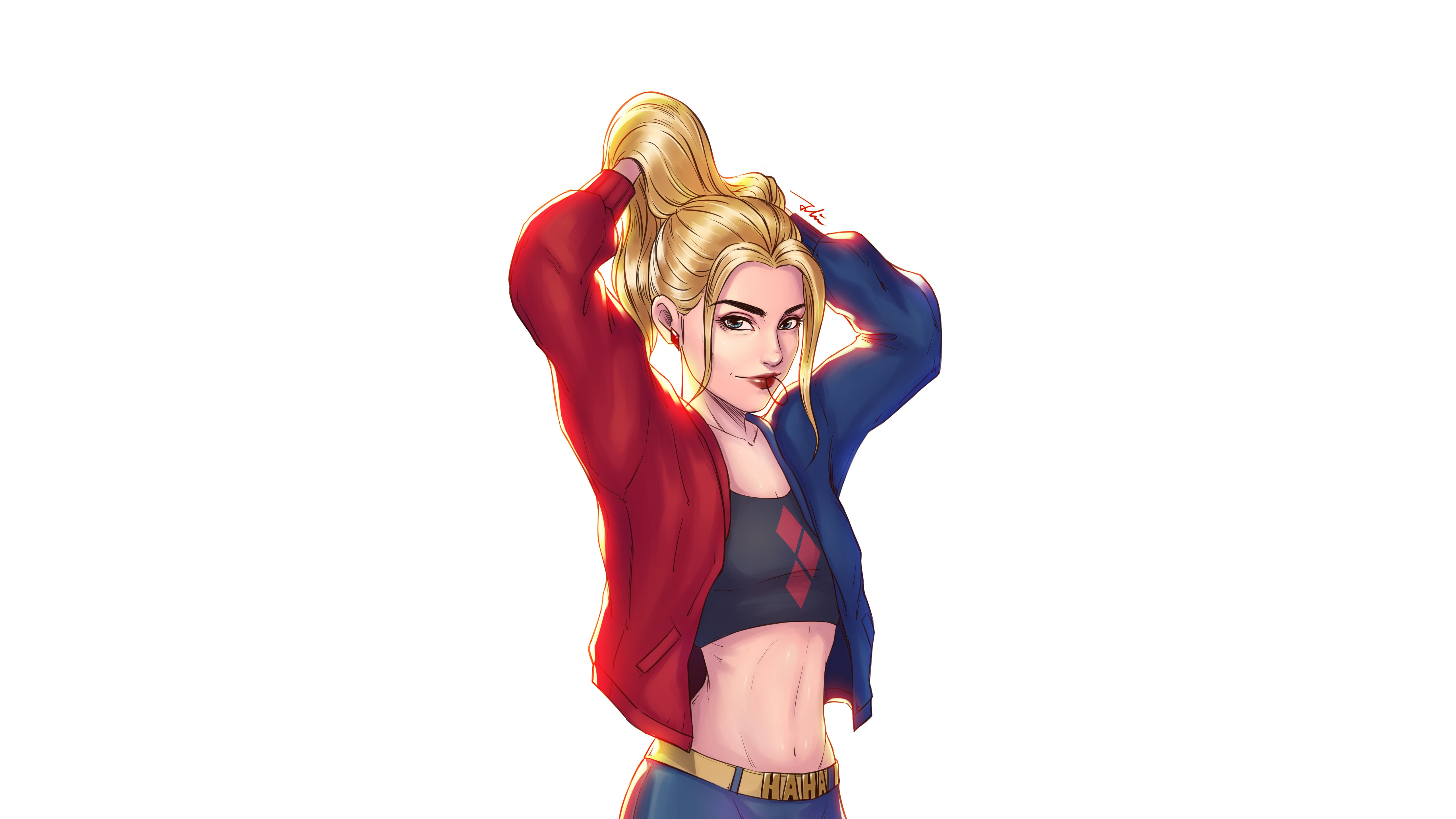 Harley Quinn Tying Her Blonde Hair HD Wallpaper