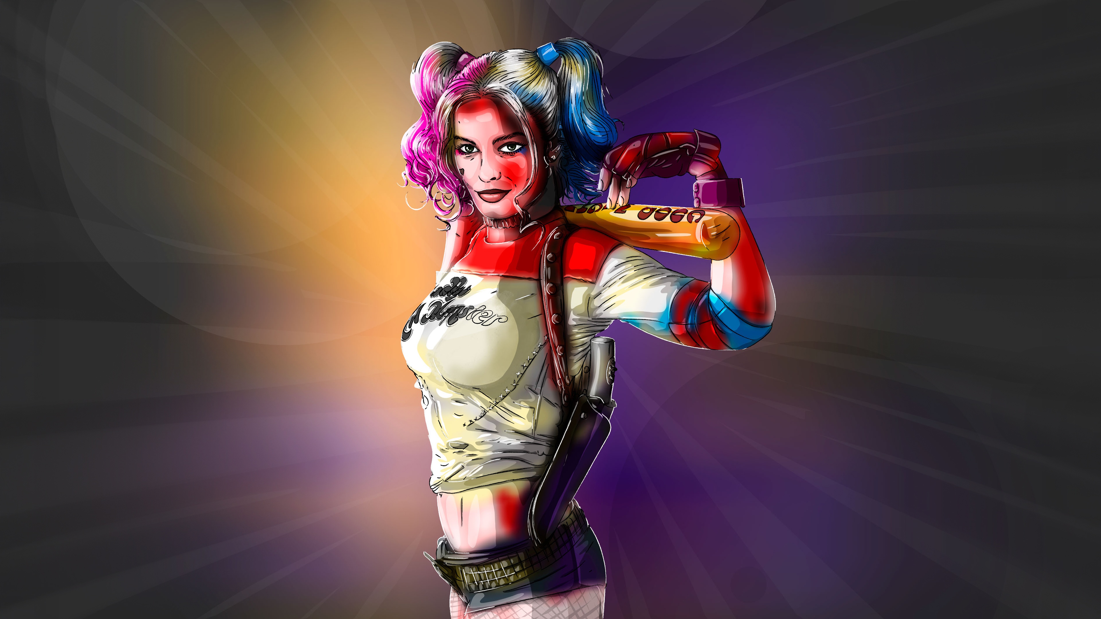 Harley Quinn with a baseball bat HD Wallpaper