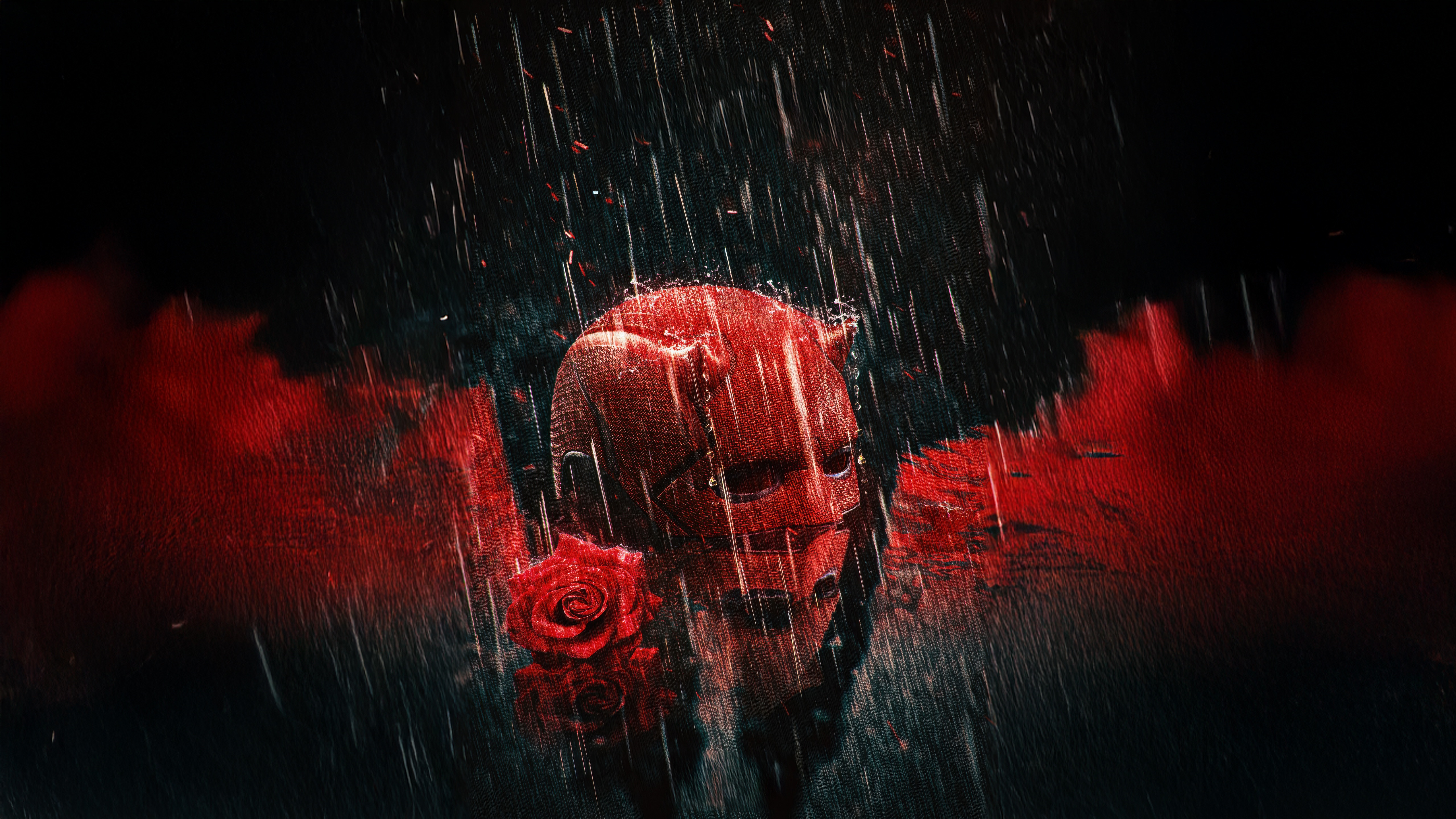 Daredevil in the rain holding a rose HD Wallpaper