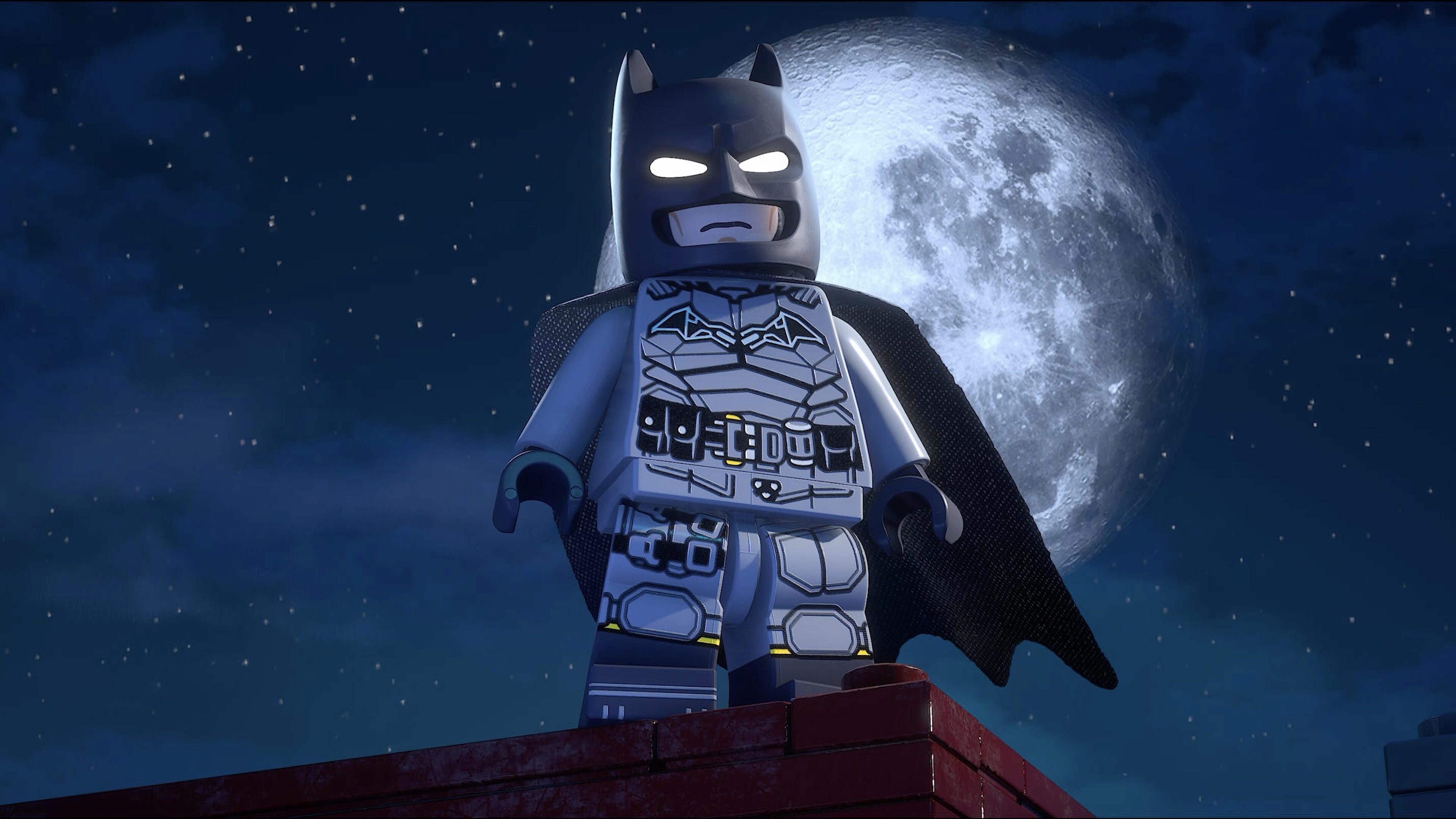 Lego Batman on a rooftop at night HD Wallpaper