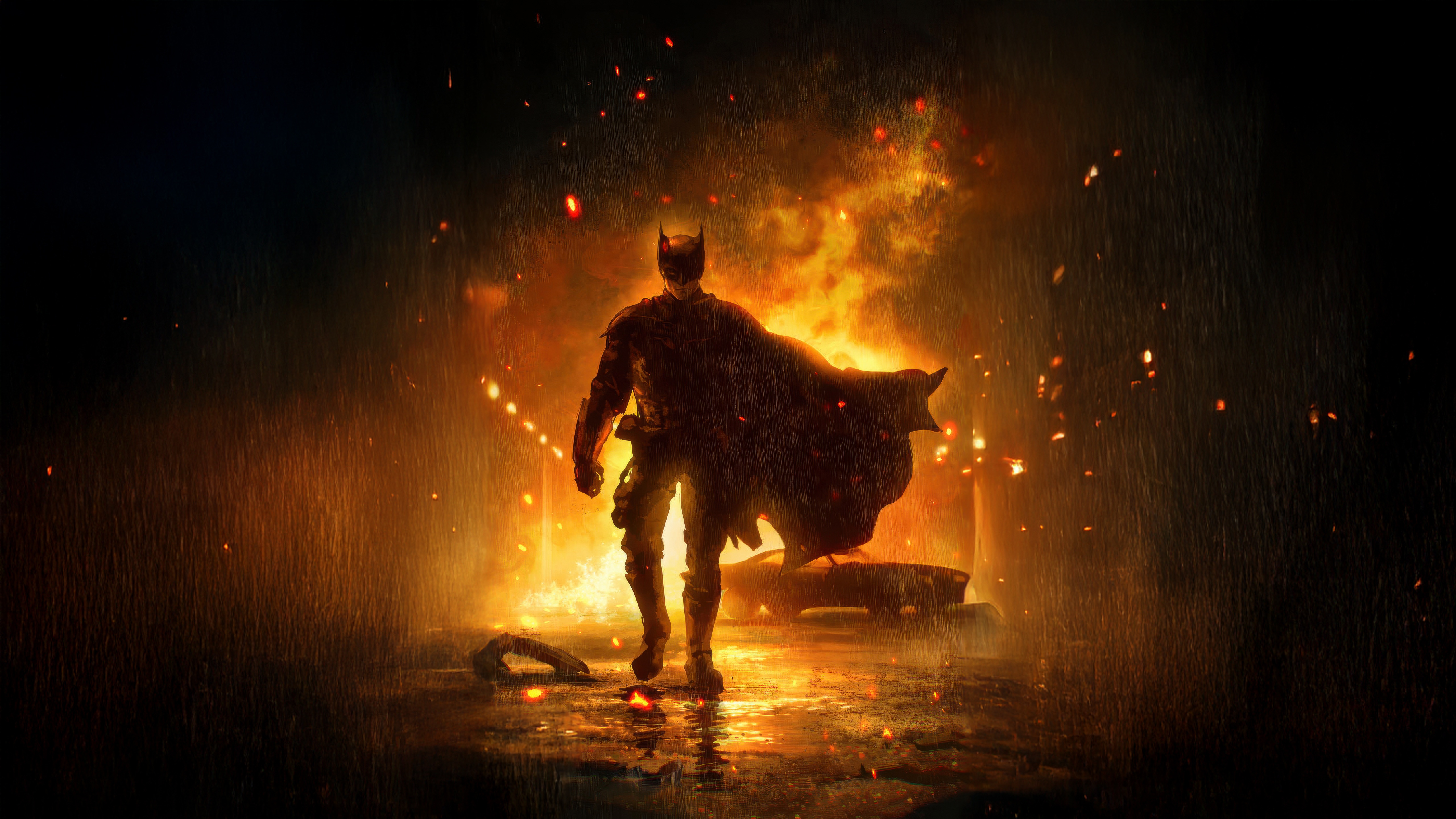 The Batman Walking Through Flames HD Wallpaper