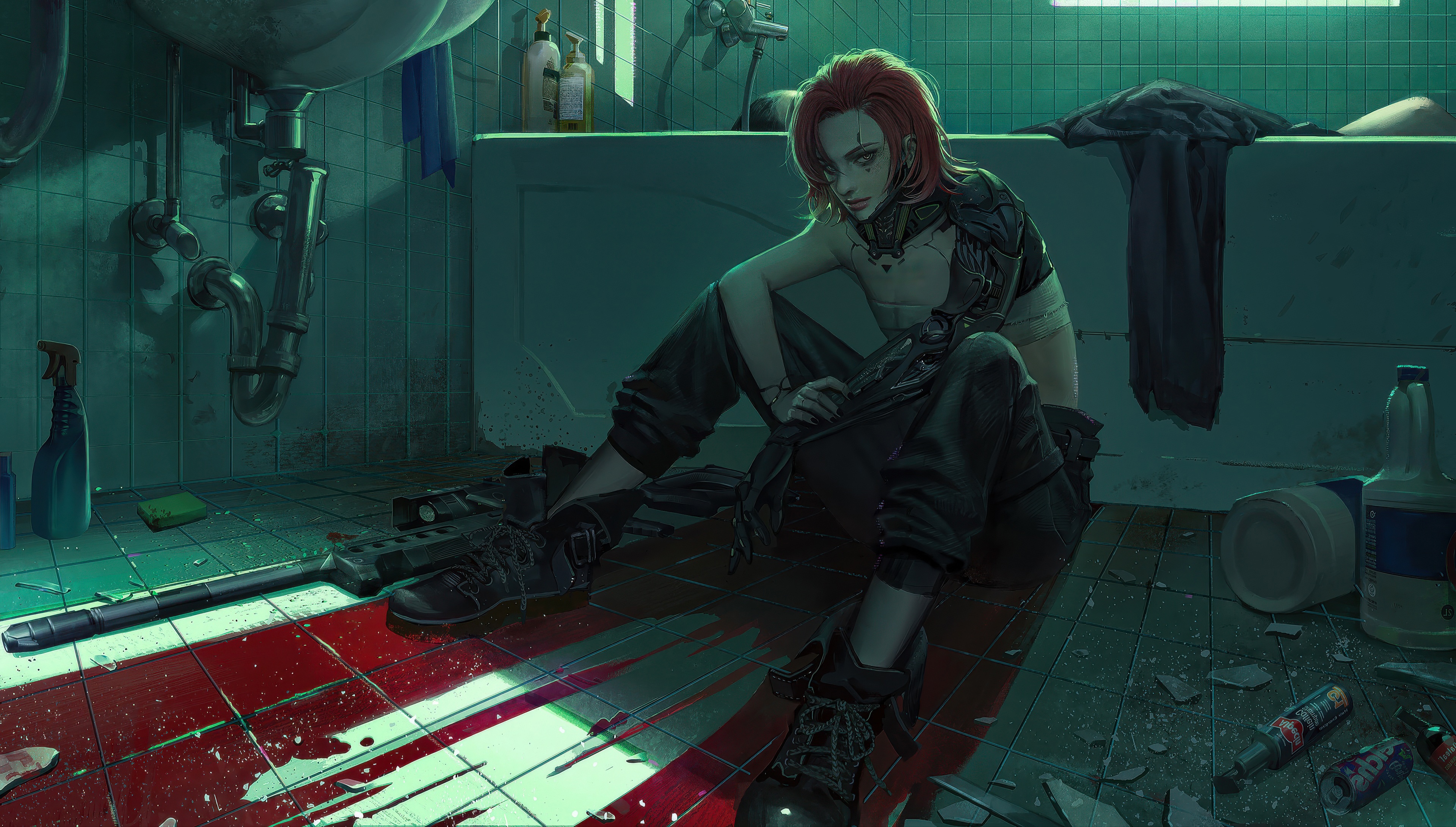 Dark Anime Girl In Abandoned Bathroom HD Wallpaper