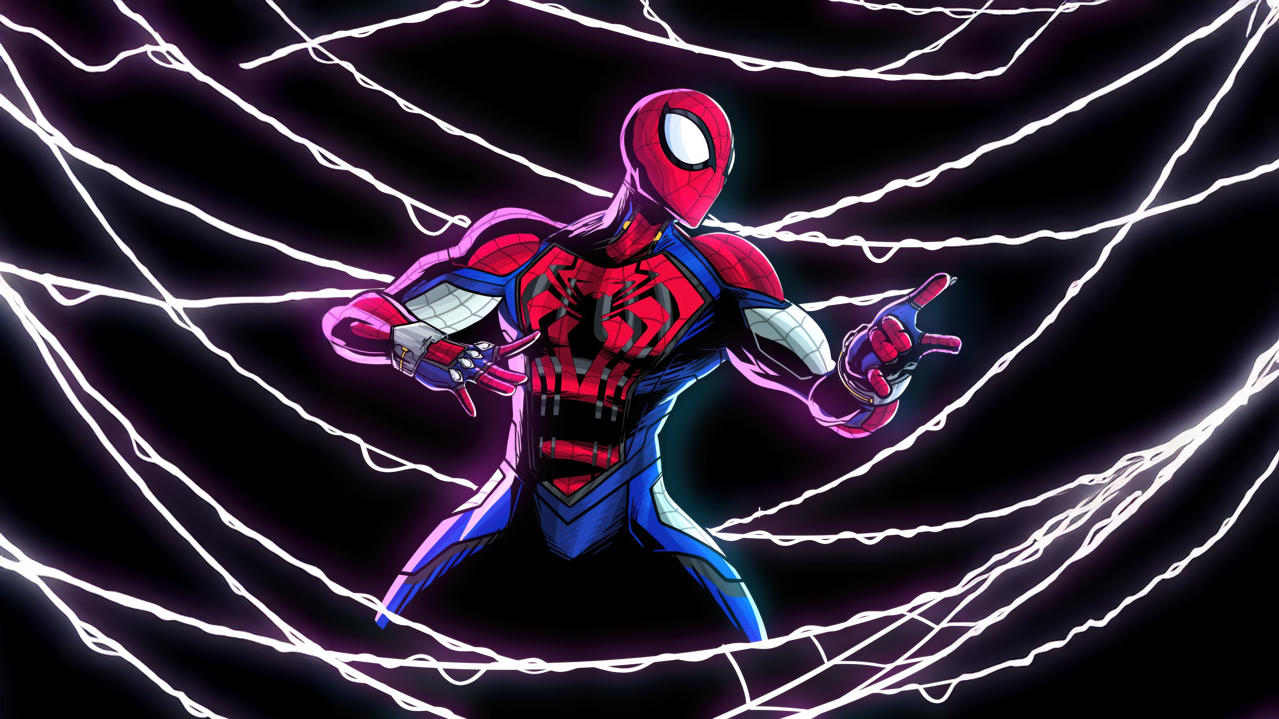 Spider-Man in a web of purple energy HD Wallpaper