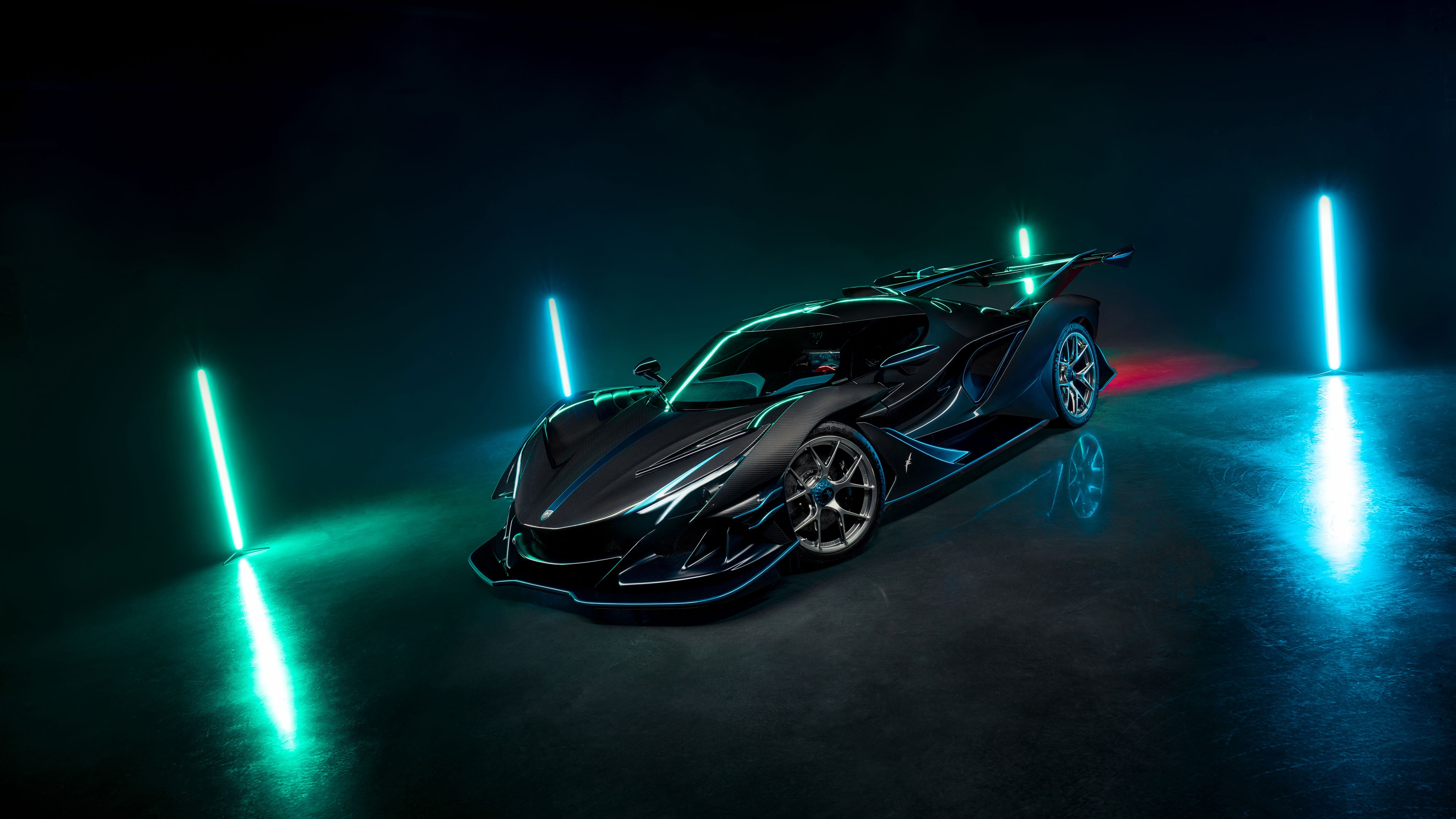 Apollo Intensa Emozione hypercar with neon lights HD Wallpaper
