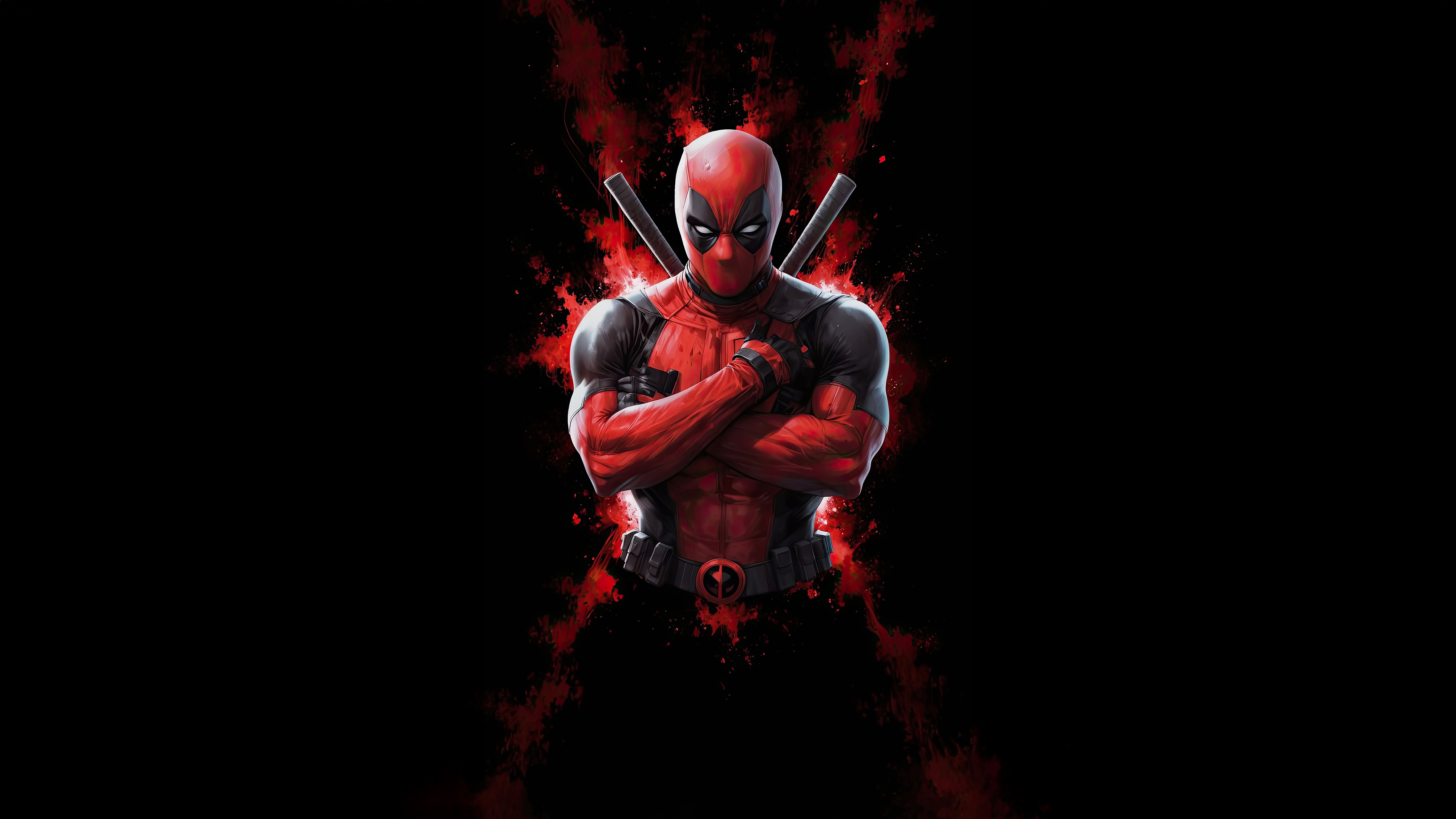 Deadpool with crossed arms and swords HD Wallpaper