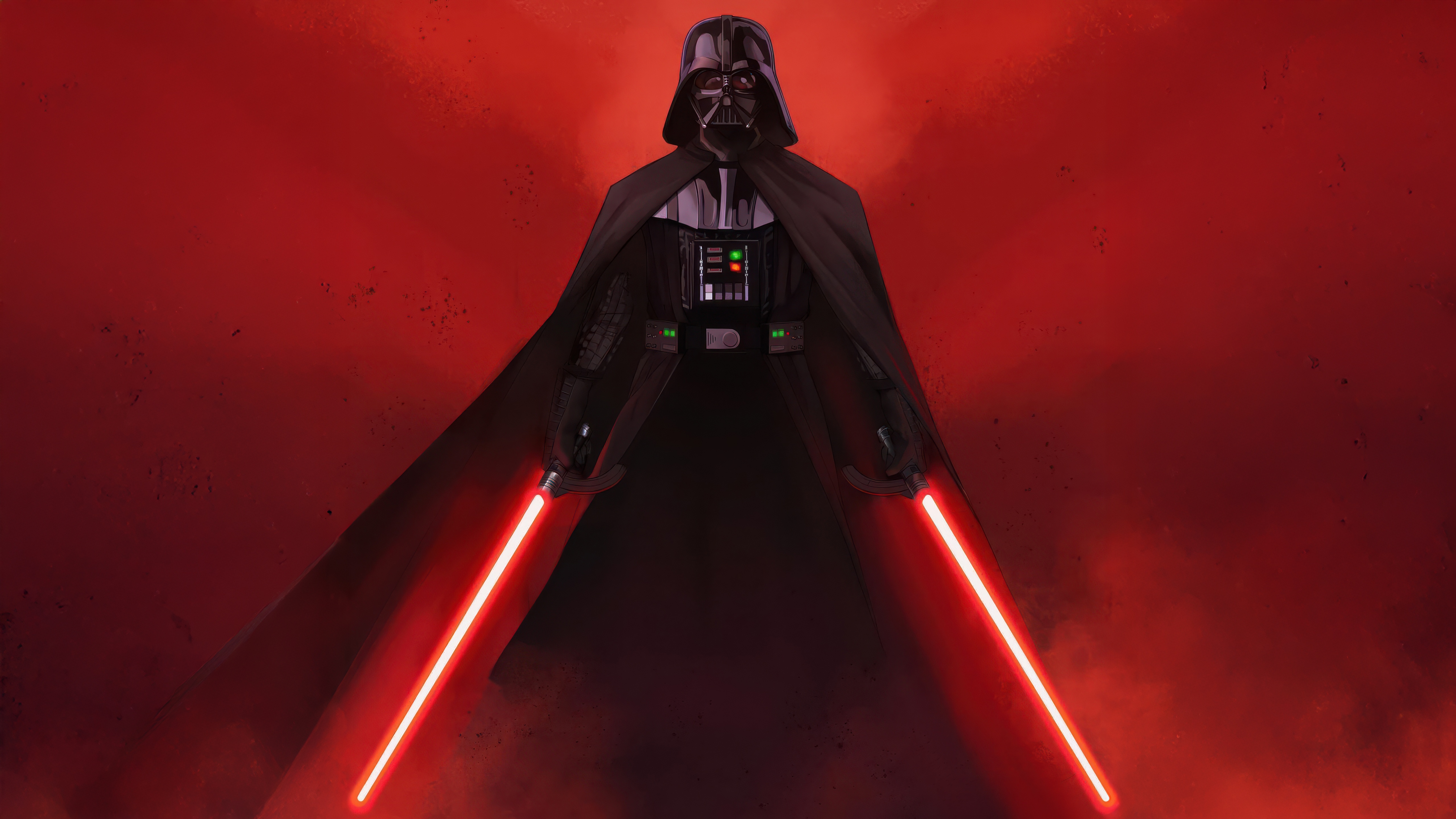 Darth Vader with two red lightsabers HD Wallpaper