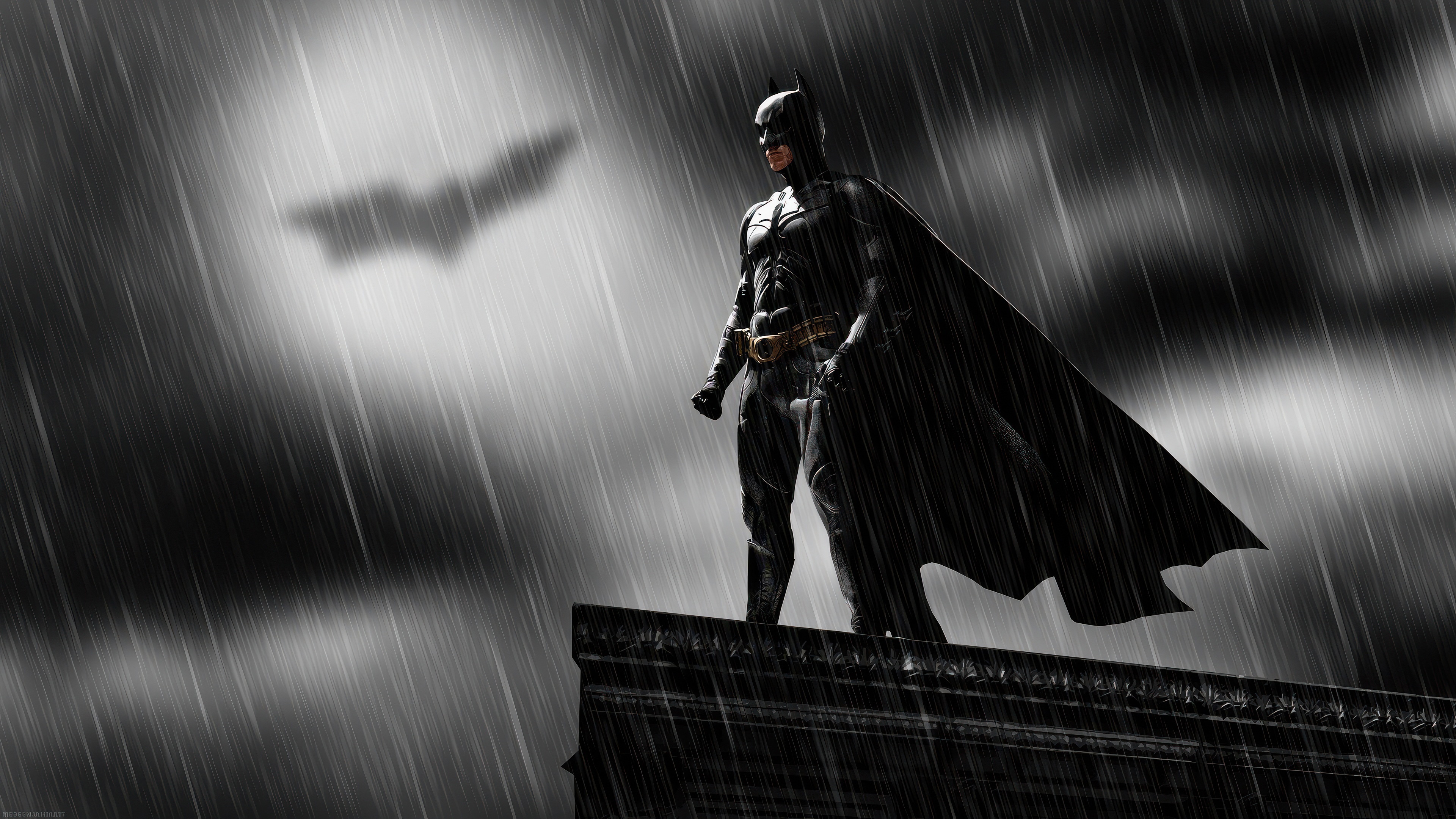 Batman on a rooftop in the rain HD Wallpaper