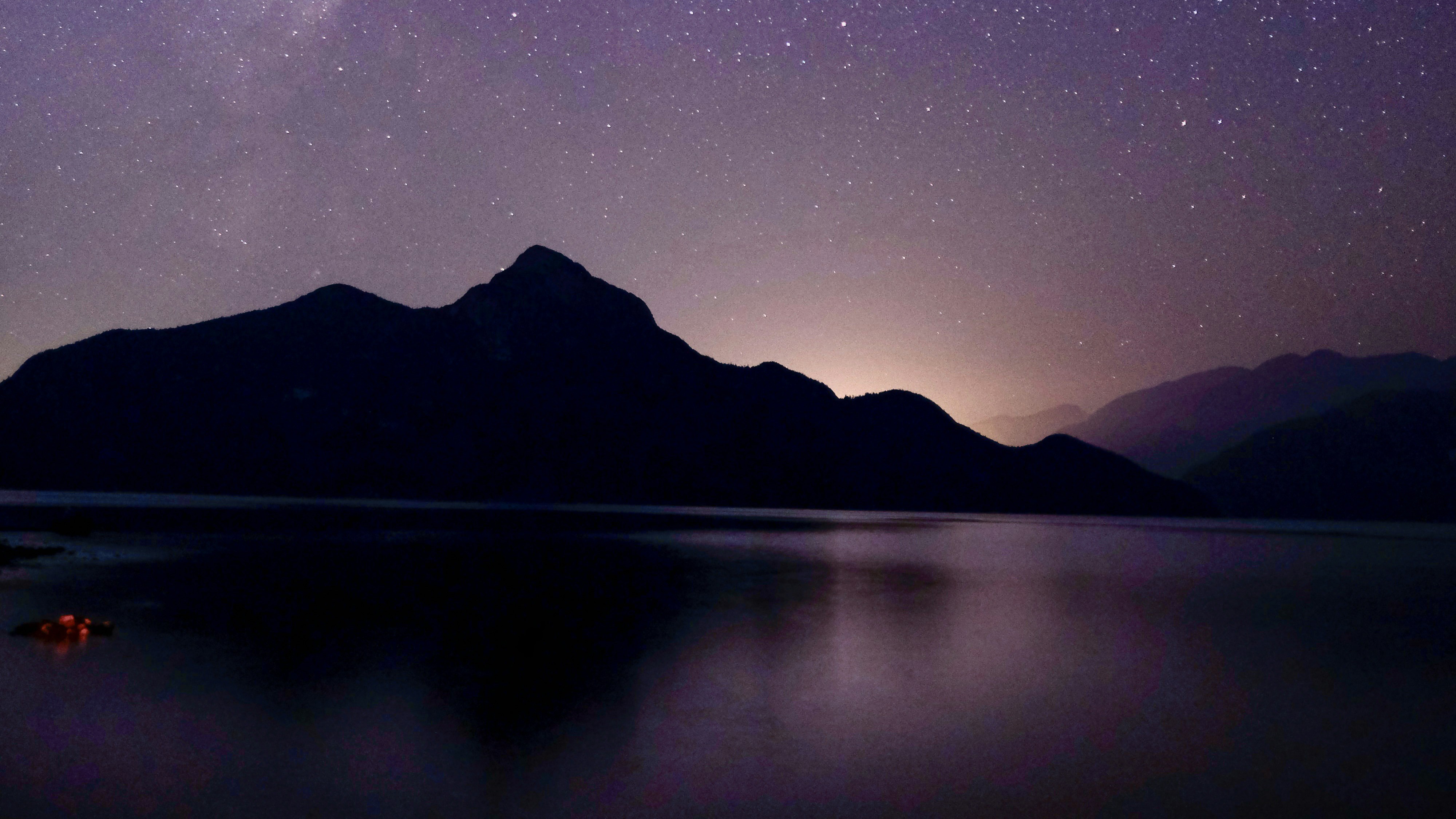 Starry Night Sky Over Mountain Silhouette and Lake HD Wallpaper