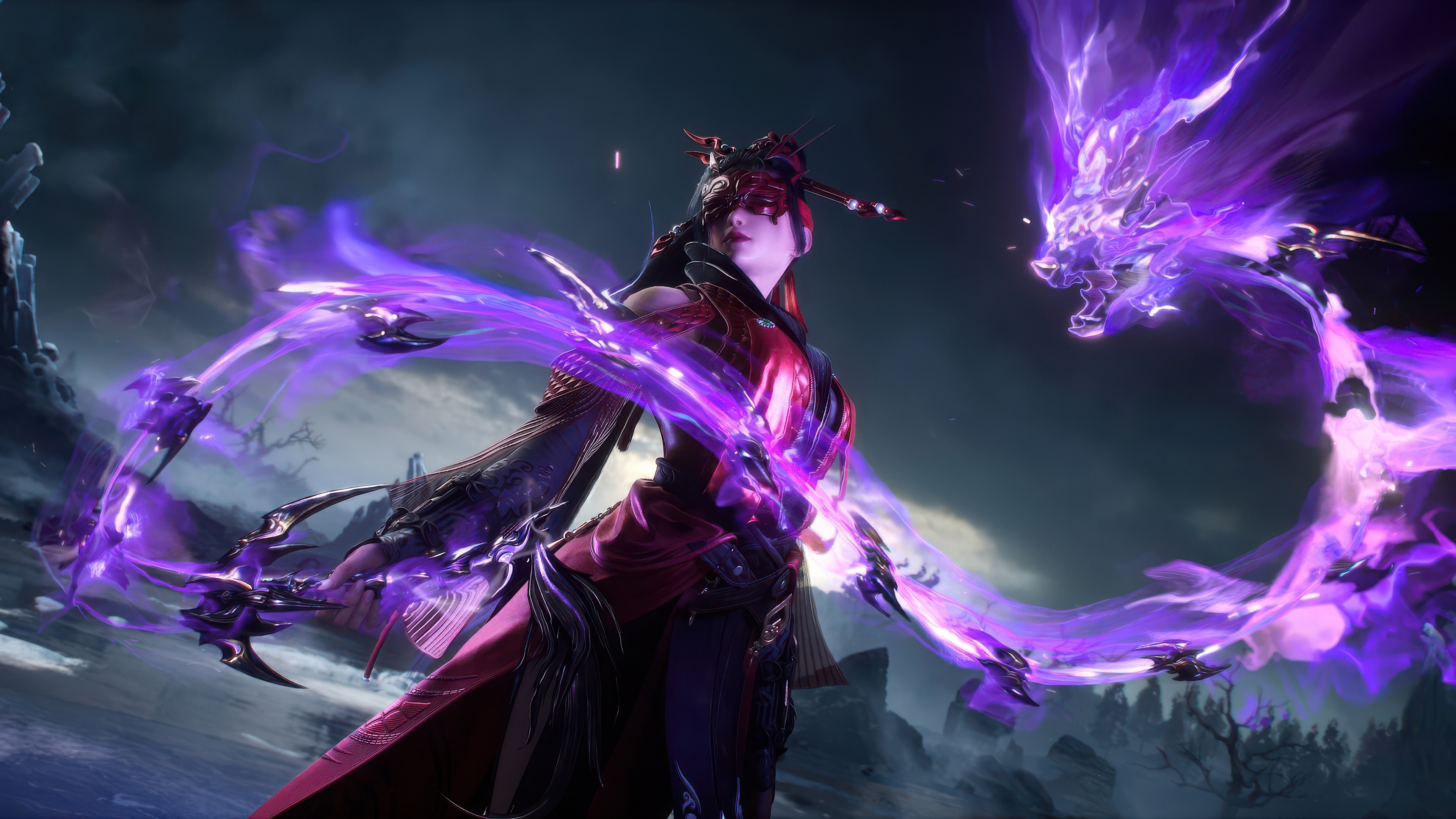 Viper Ning in Naraka Bladepoint with purple energy HD Wallpaper