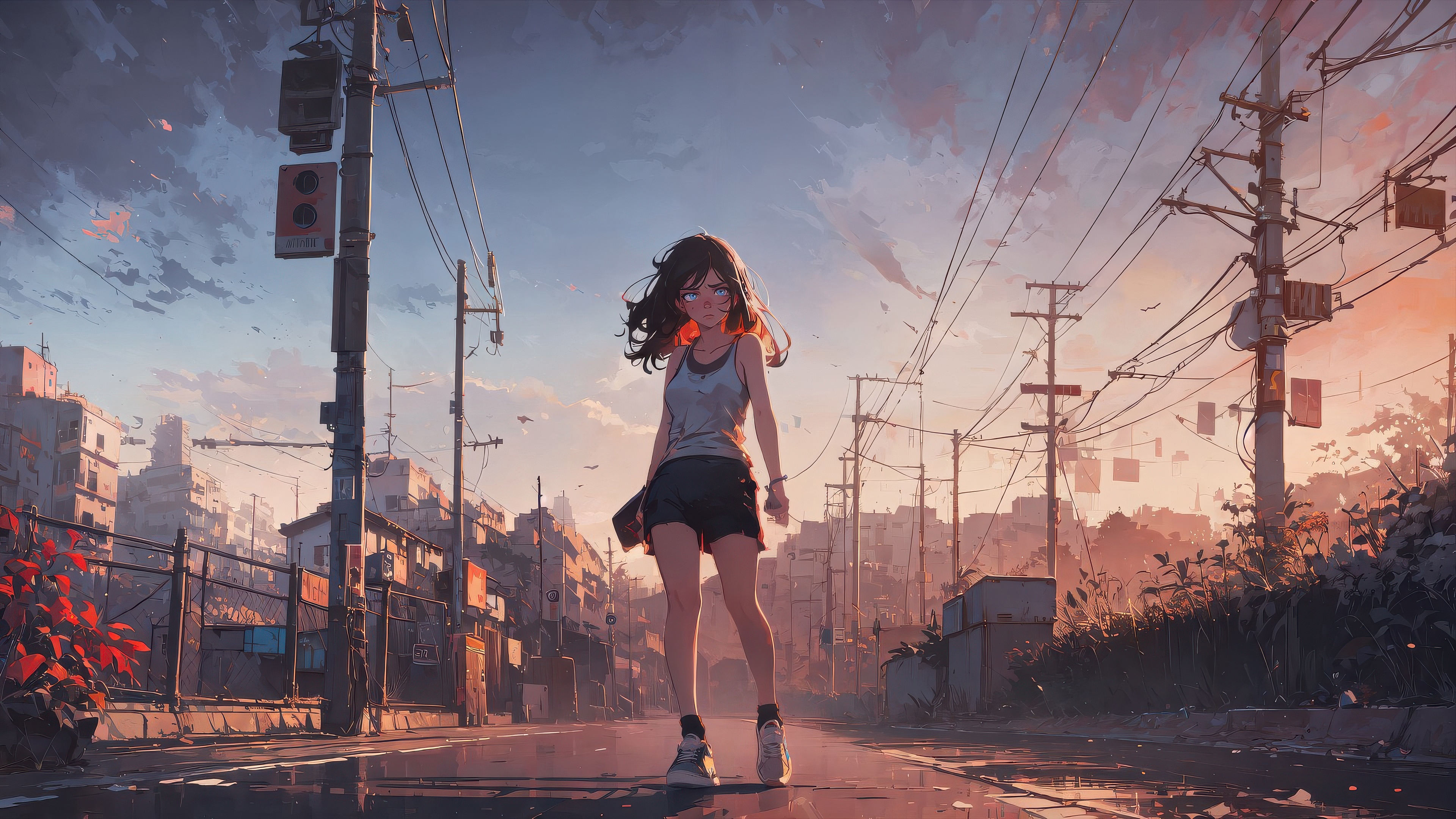 Anime Girl On Empty Streets Walking HD Wallpaper