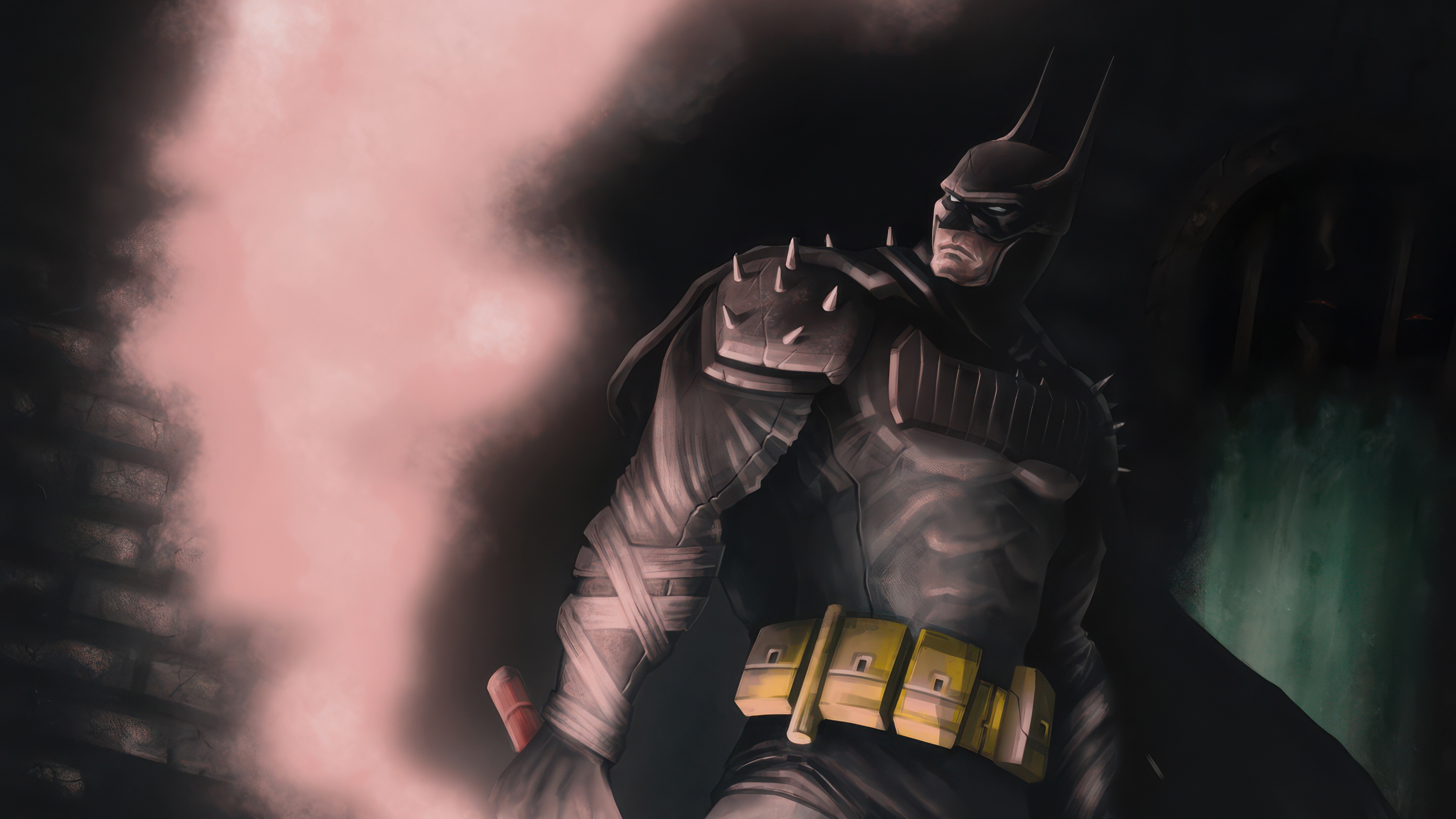Batman in a dark, smoky environment HD Wallpaper