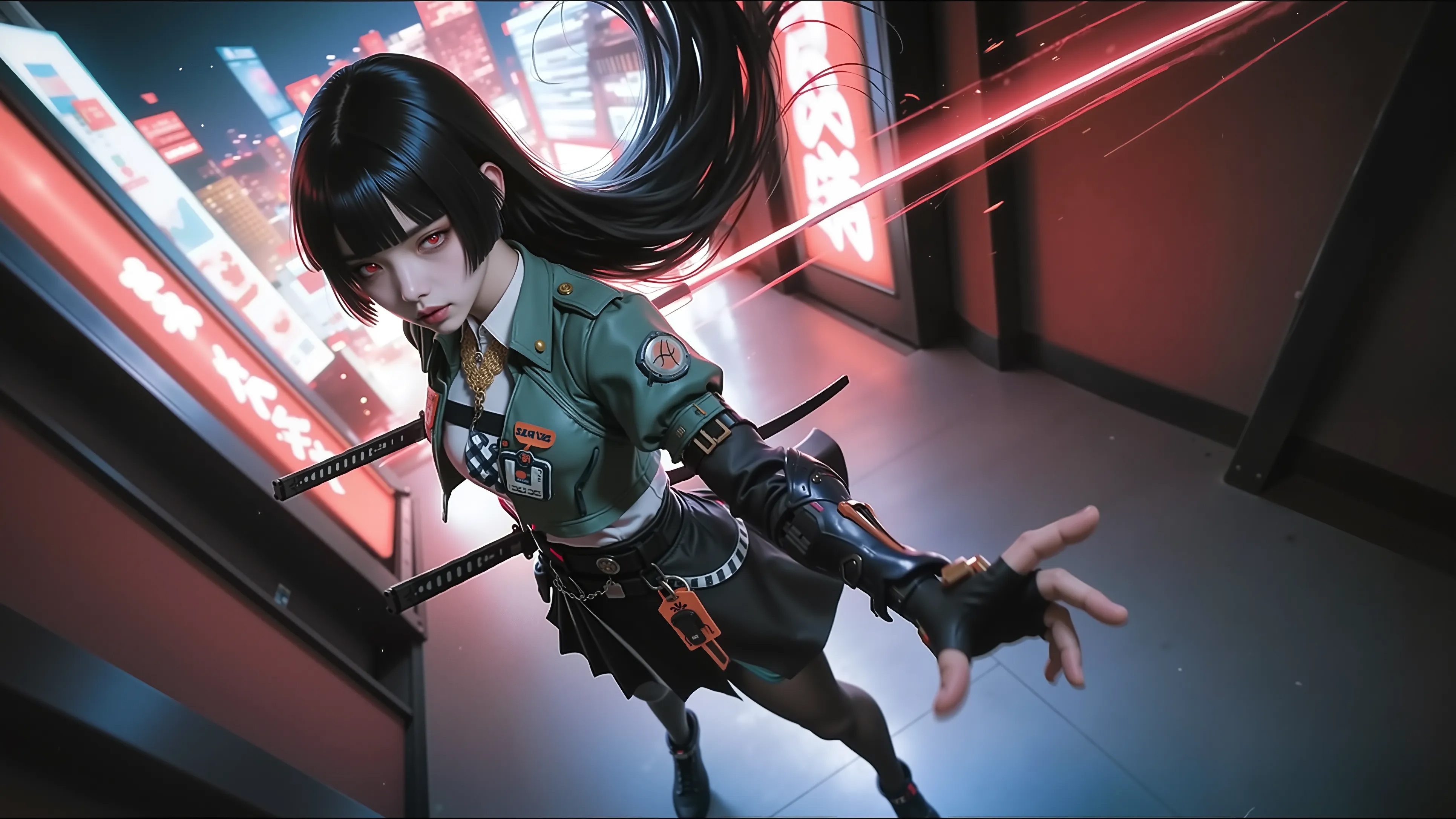 Cyberpunk Samurai Girl In Neon City Night HD Wallpaper