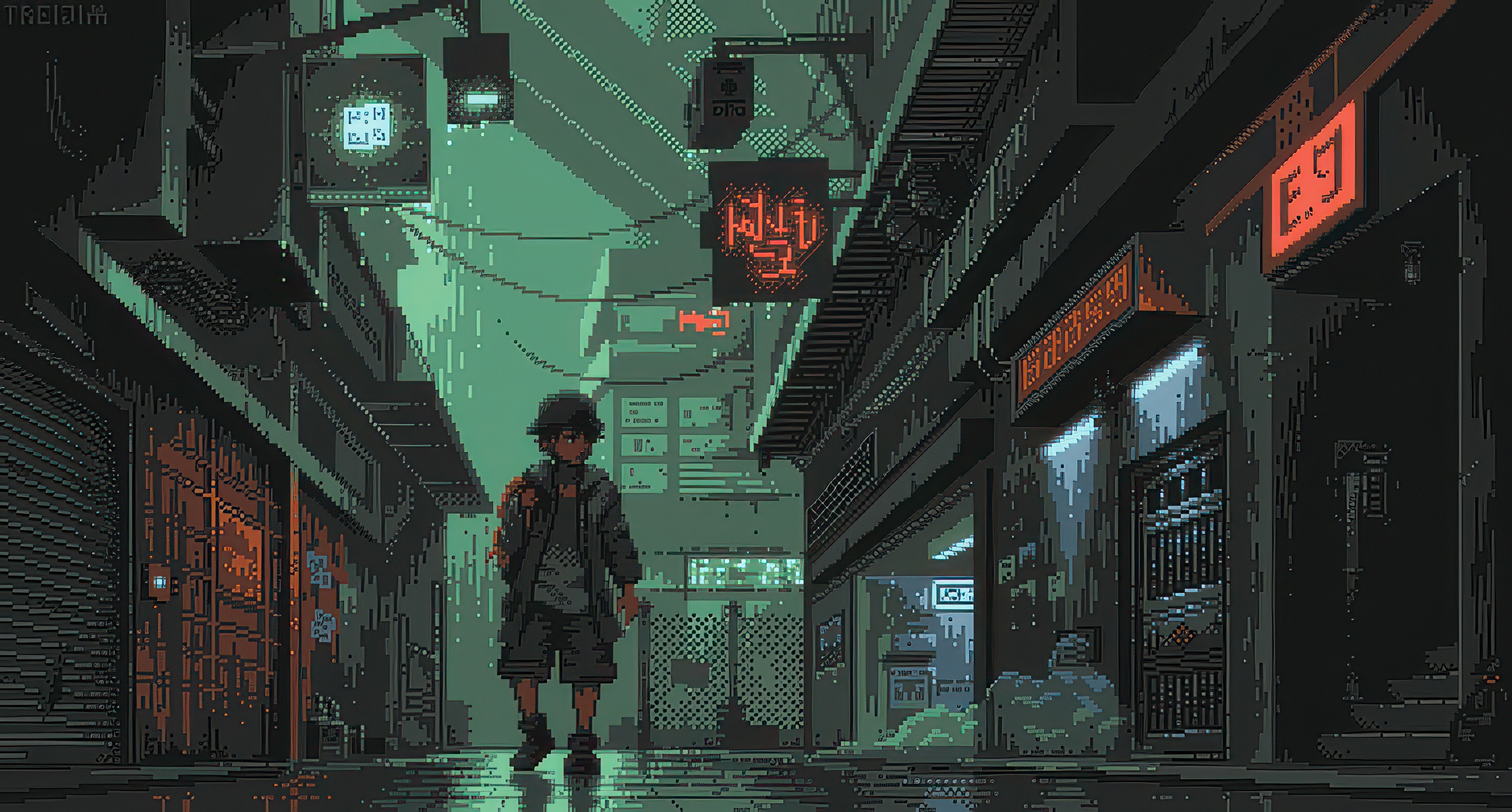 School Boy Roaming Streets in Pixel Art HD Wallpaper