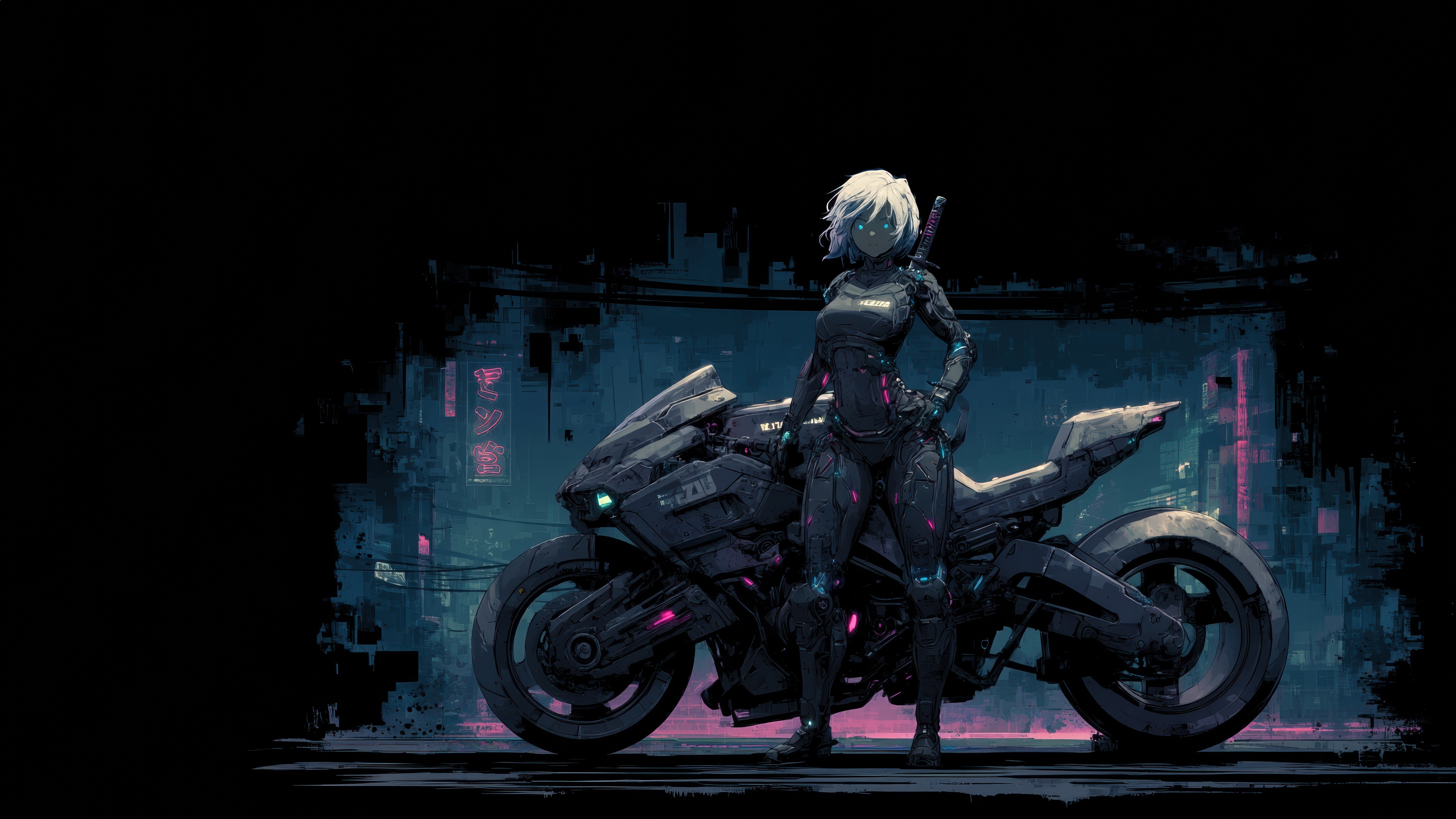 Futuristic Biker Girl With Katana HD Wallpaper