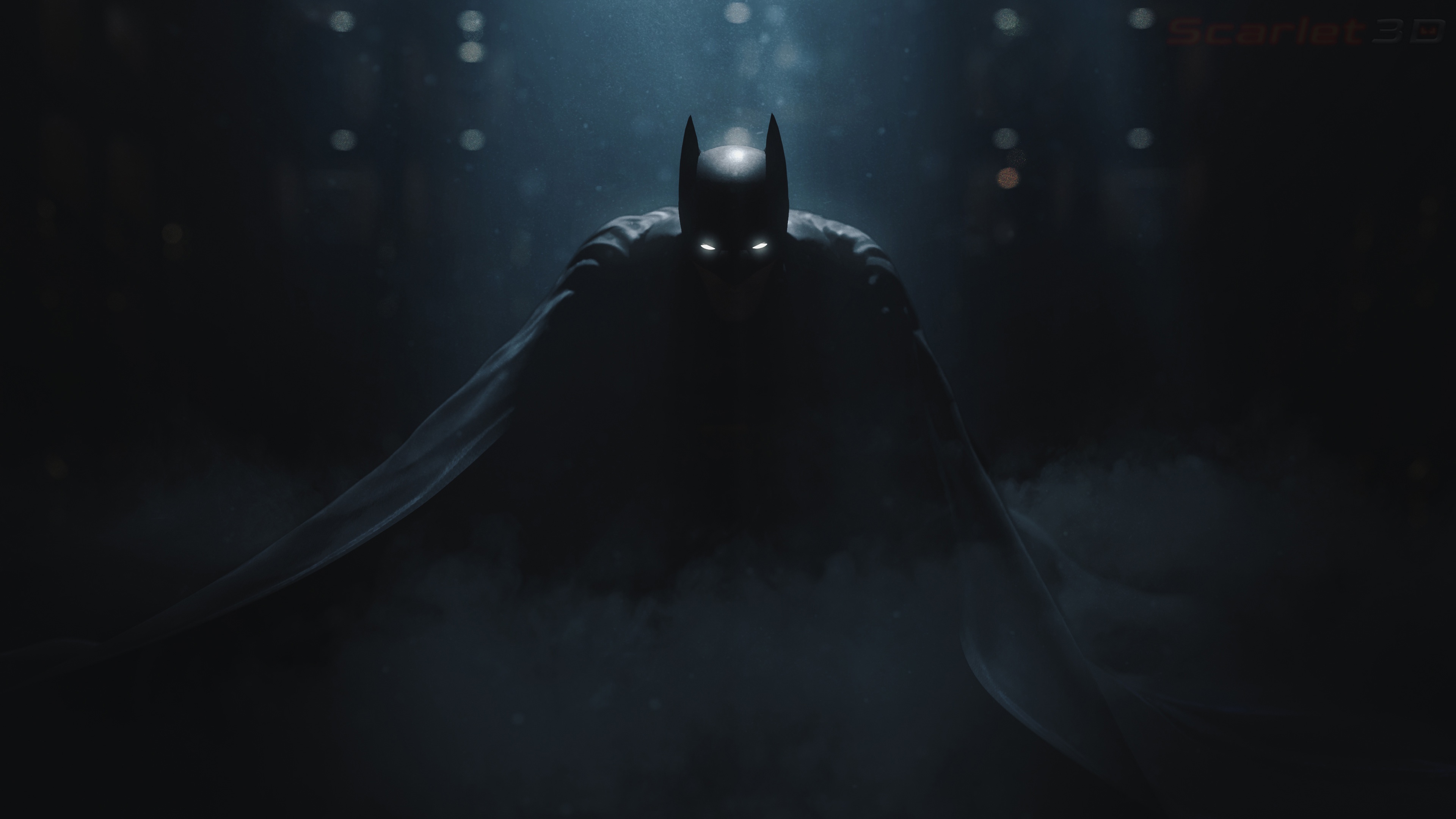 Batman in the shadows with glowing eyes HD Wallpaper