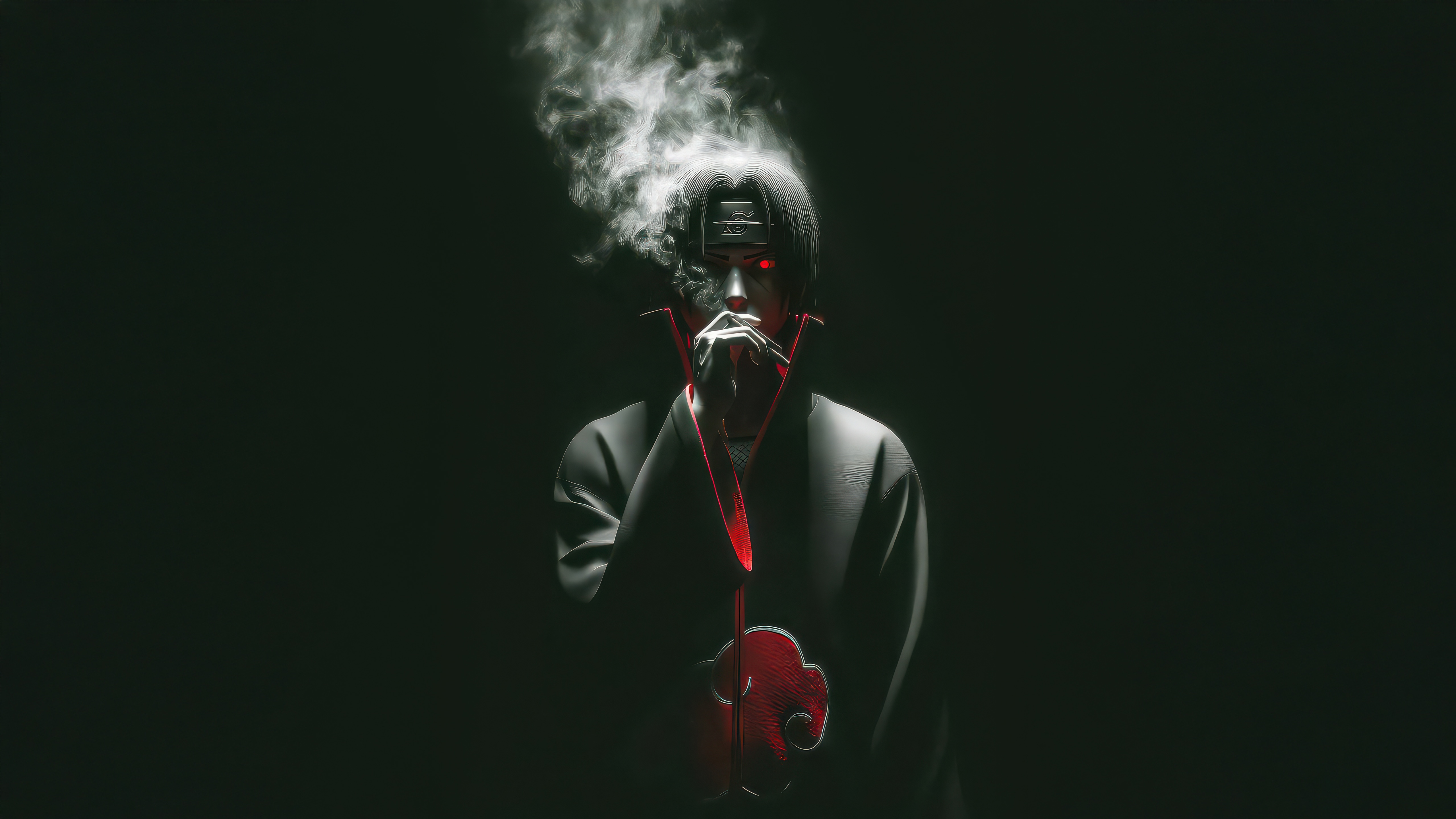 Itachi Uchiha smoking with red eyes and smoke HD Wallpaper